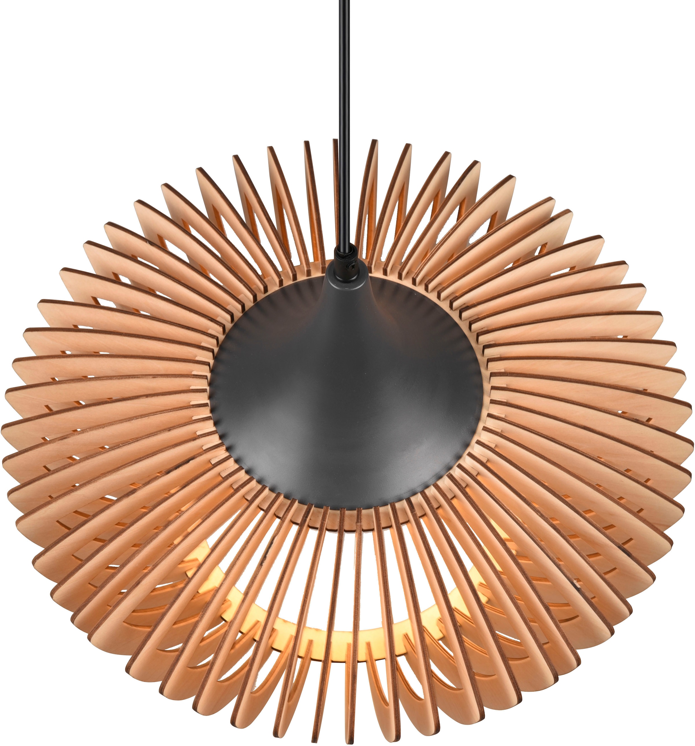 TRIO Leuchten Pendelleuchte »Colino«, 1 flammig, Leuchtmittel E27 | ohne Leuchtmittel, Hängelampe mit Holzschirm Ø40cm höhenverstellbar bis 150cm, exkl 1xE27