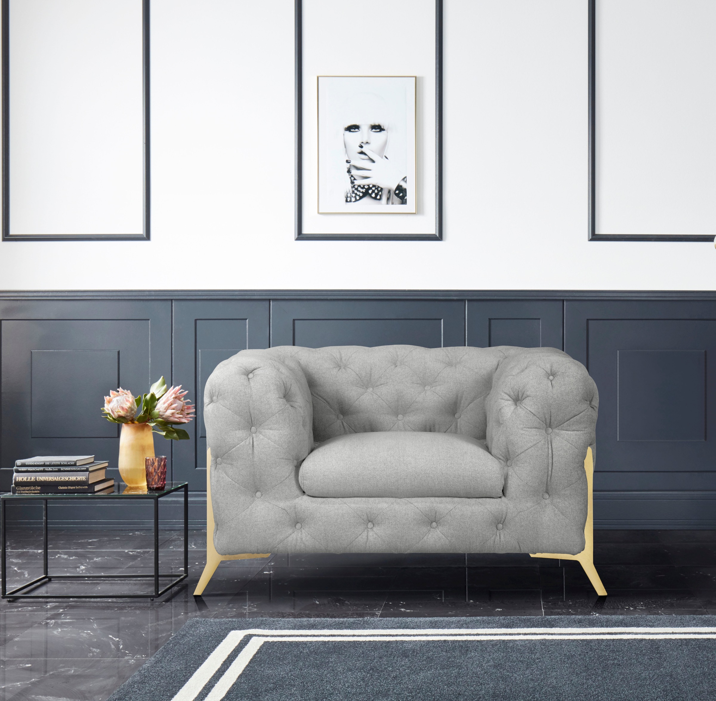 Leonique Chesterfield-Sessel »Amaury Sessel«, aufwändige Knopfheftung, moderne Chesterfield Optik, Fußfarbe wählbar