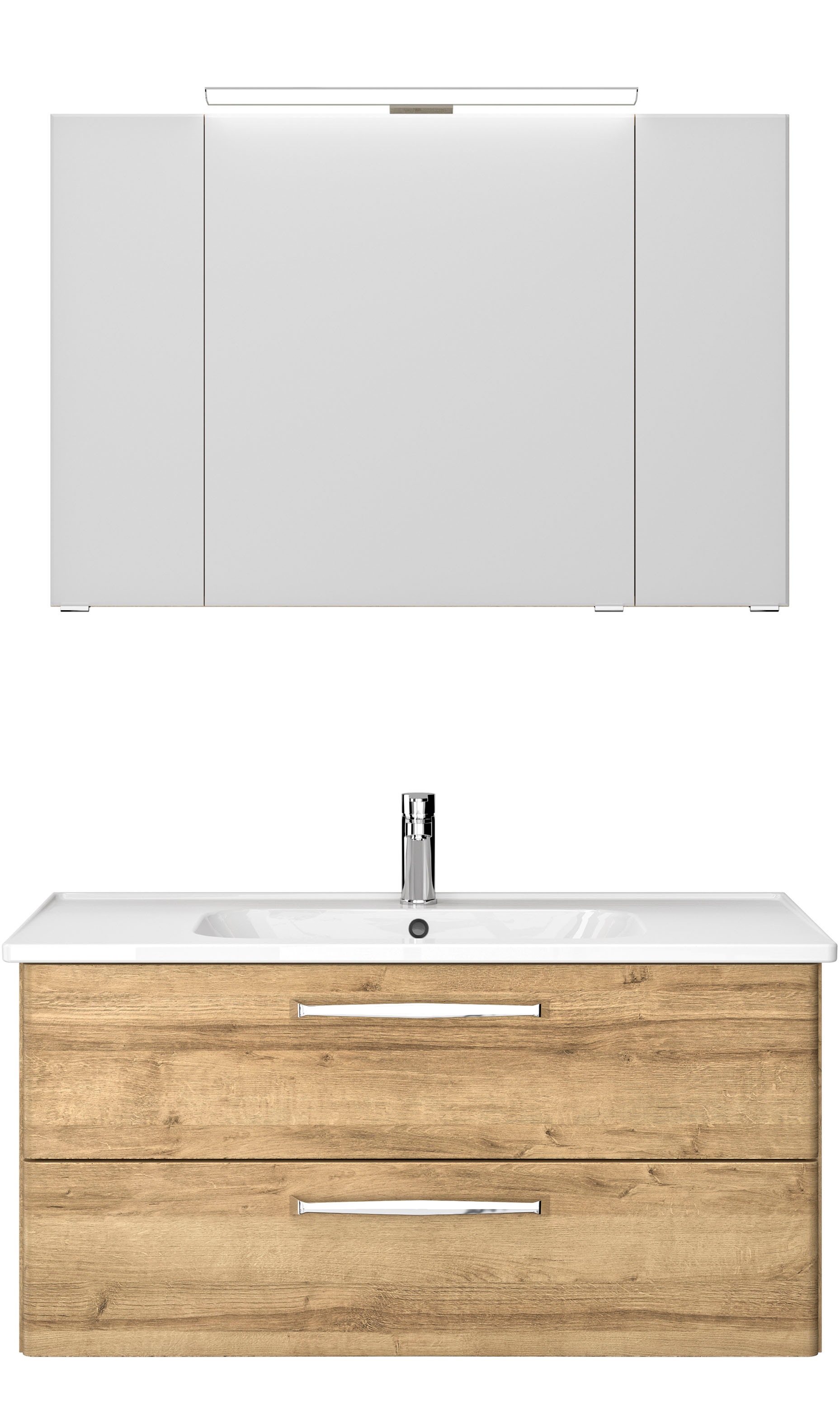 Saphir Badmöbel-Set »Trentino 2-teilig Keramik-Waschtisch, Spiegelschrank mit LED-Leuchte«, (3 St.), Badmöbel-Set 109cm breit, inkl. Türdämpfer, 3 Türen, 2 Auszügen