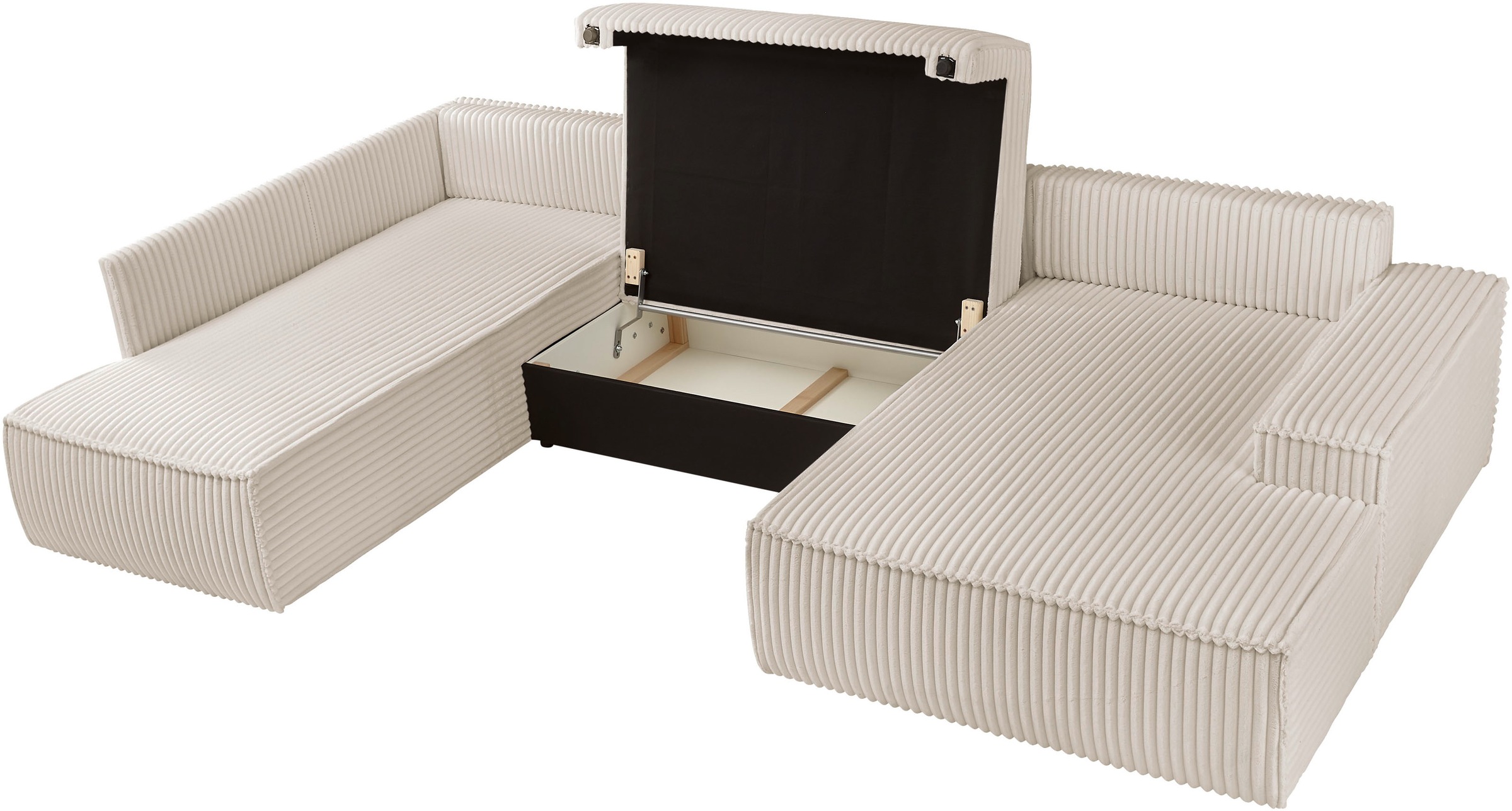 andas Wohnlandschaft »FINNLEY U-Form XXL 329 cm, Schlafsofa, Schlaffunktion m. Bettkasten«, (194/139 cm), Bouclé, Struktur und Cord