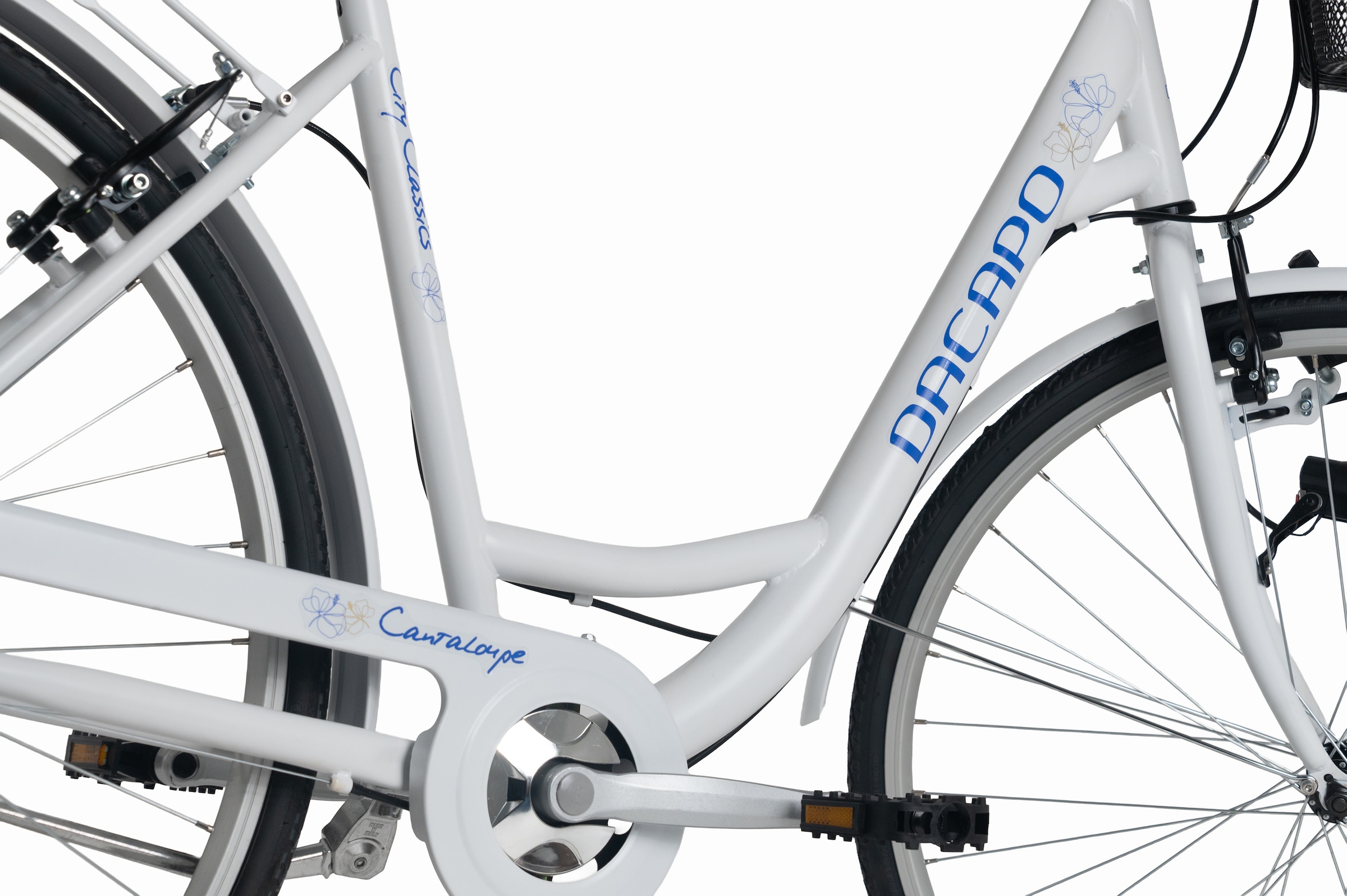 Dacapo Cityrad »DaCapo Citybike 28'' Cantaloupe weiß-blau mit Korb RH 48 cm« 6 Gang Shimano Tourney Schaltwerk Kettenschaltung