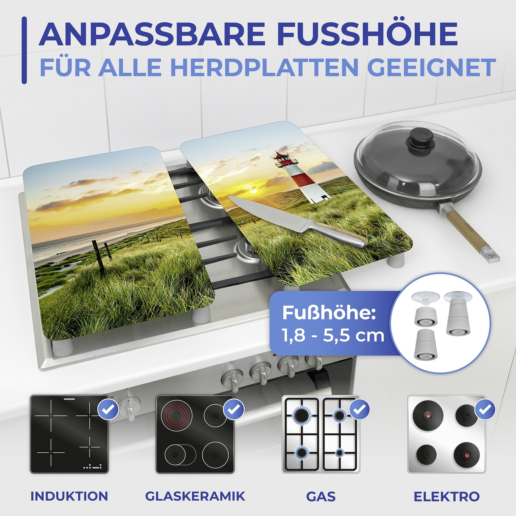Maximex Herd-Abdeckplatte »Universal Modell Leuchtturm«, (Set, 2 tlg.), Herdabdeckung für alle Herdarten, kratzfest, mit rutschfesten Füßen