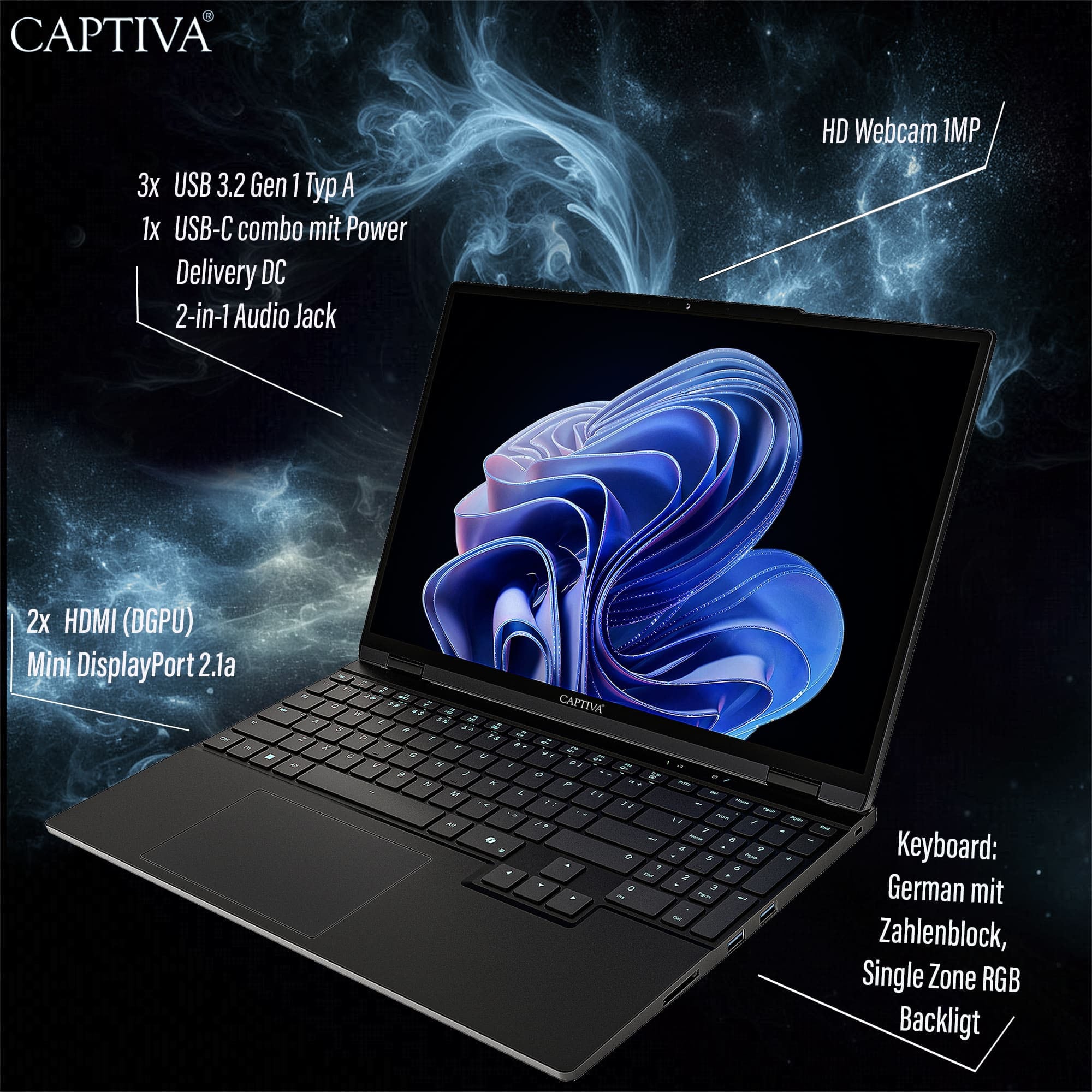 CAPTIVA Gaming-Notebook »Highend Gaming R10-1029GE« 38,9 cm / 15,3 ″ AMD Ryzen 7 GeForce RTX 5070 2.000 GB SSD