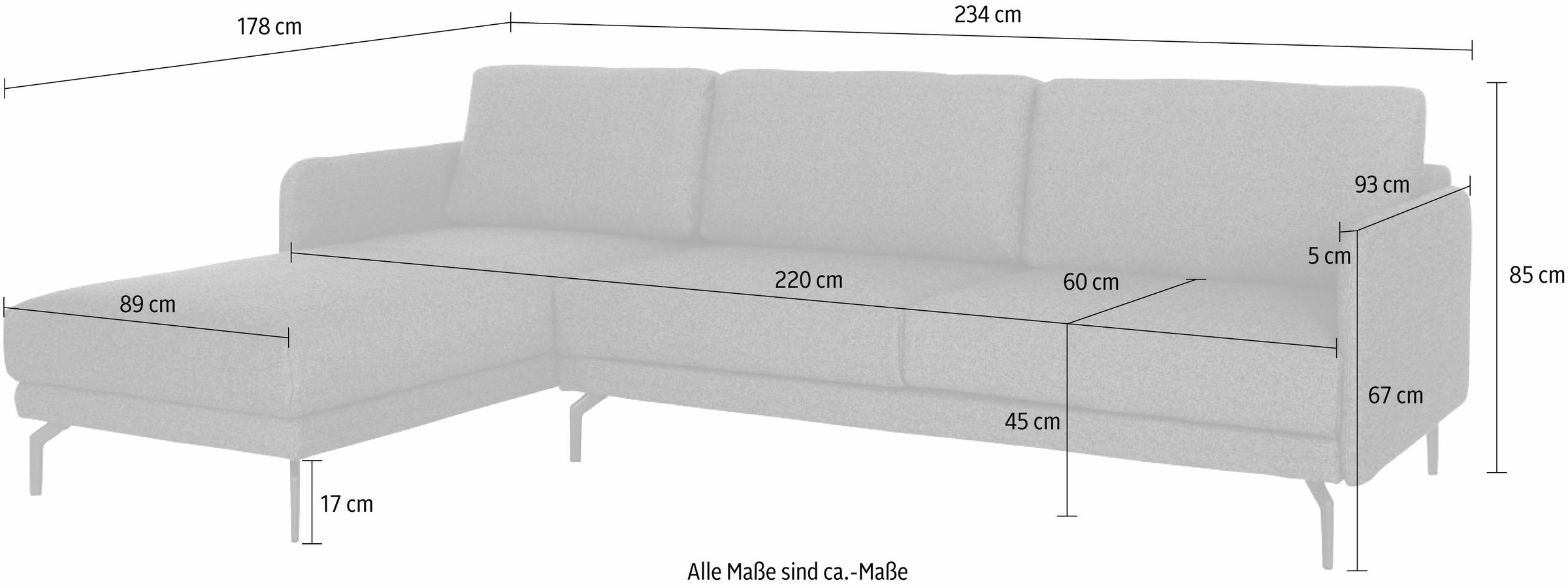 Creation BY ROLF BENZ Ecksofa »CR.450, Designecksofa, Polsterecke, L-Form«, Armlehne sehr schmal, Breite 234 cm, Alugussfüße in umbragrau