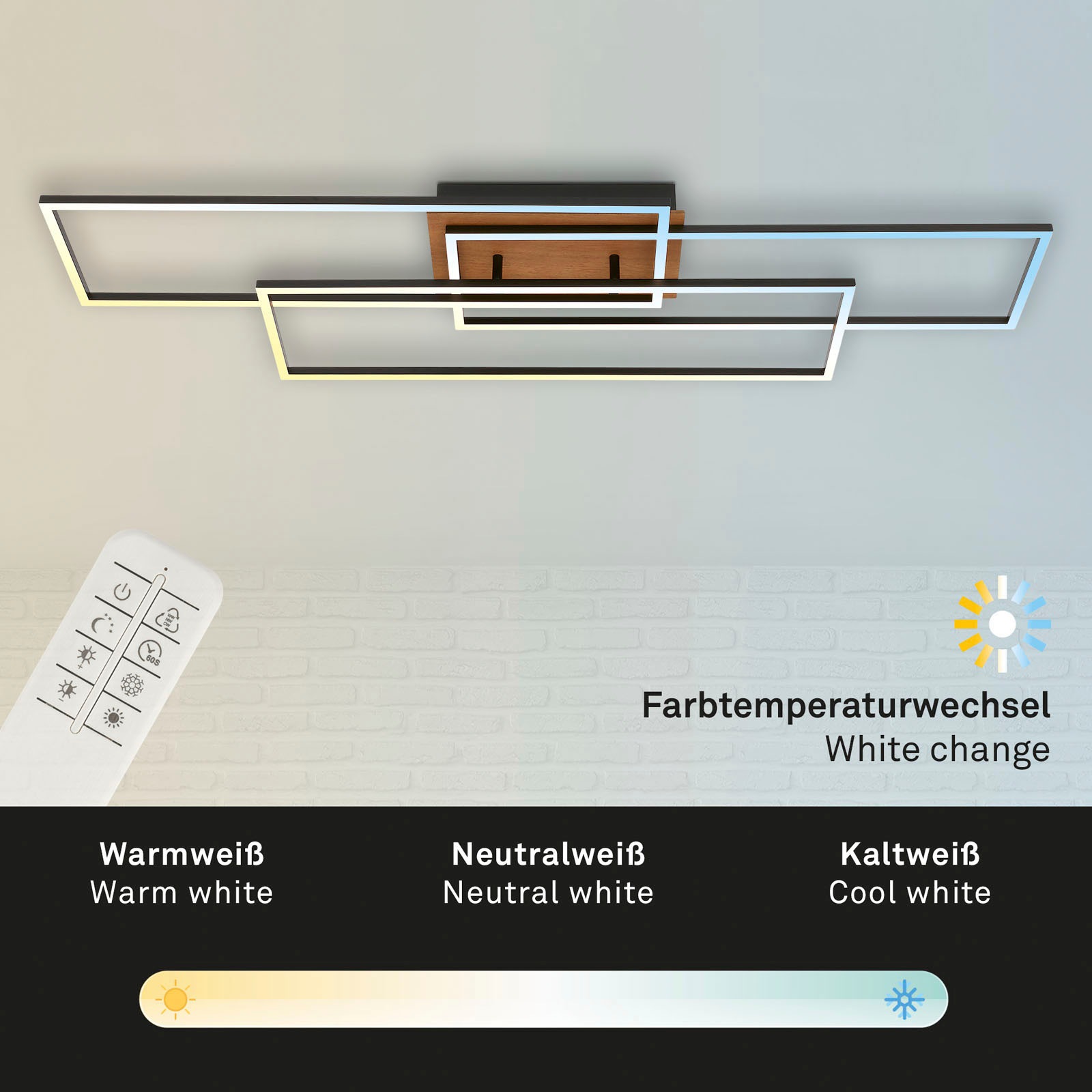 Briloner Leuchten LED Deckenleuchte »CCT LED Deckenleuchte, schwarz, Holz, günstig online kaufen