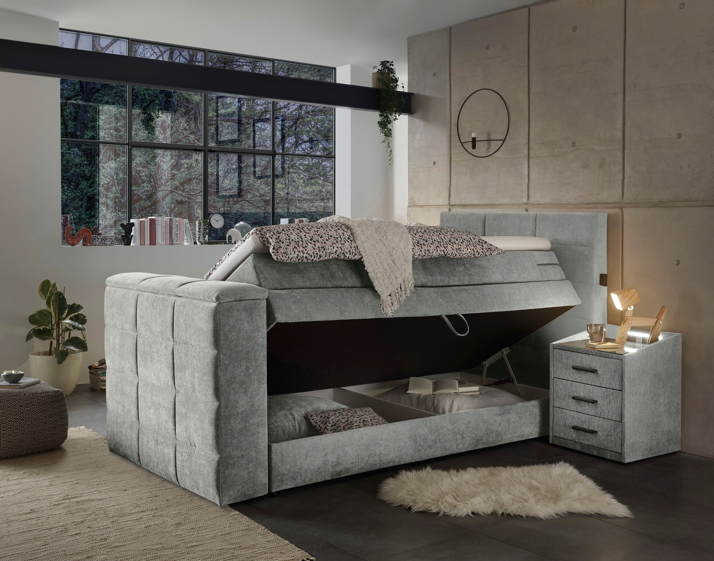 ED EXCITING DESIGN Boxspringbett »Denver«, mir motorisierter TV-Halterung bis 40 Zoll, Duo-Matratze und Bettkasten