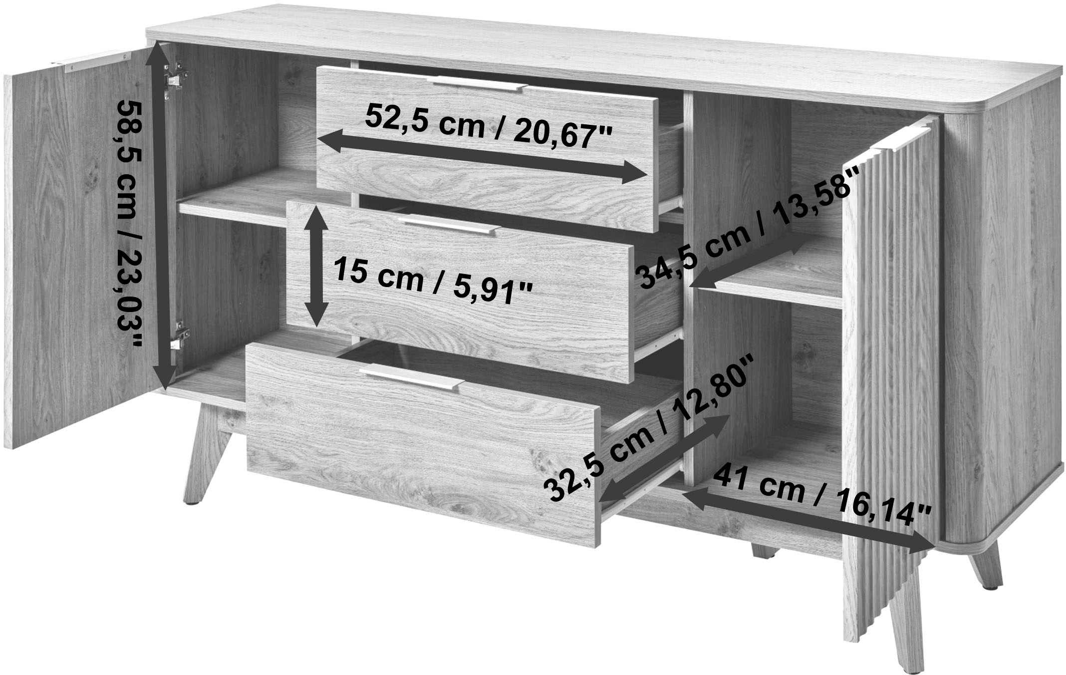 Jahnke Sideboard »WAVE SB 150«, (1 St.), Sideboard, Retro-Stil, Front in Wellendesign, Breite ca. 150 cm