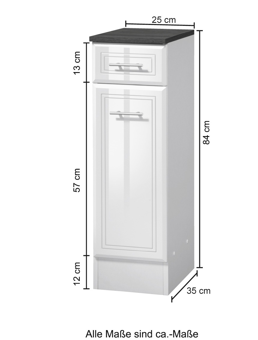 welltime Unterschrank »Neapel«, Breite 25 cm, mit Hochglanzfronten und eleganter Fräsung