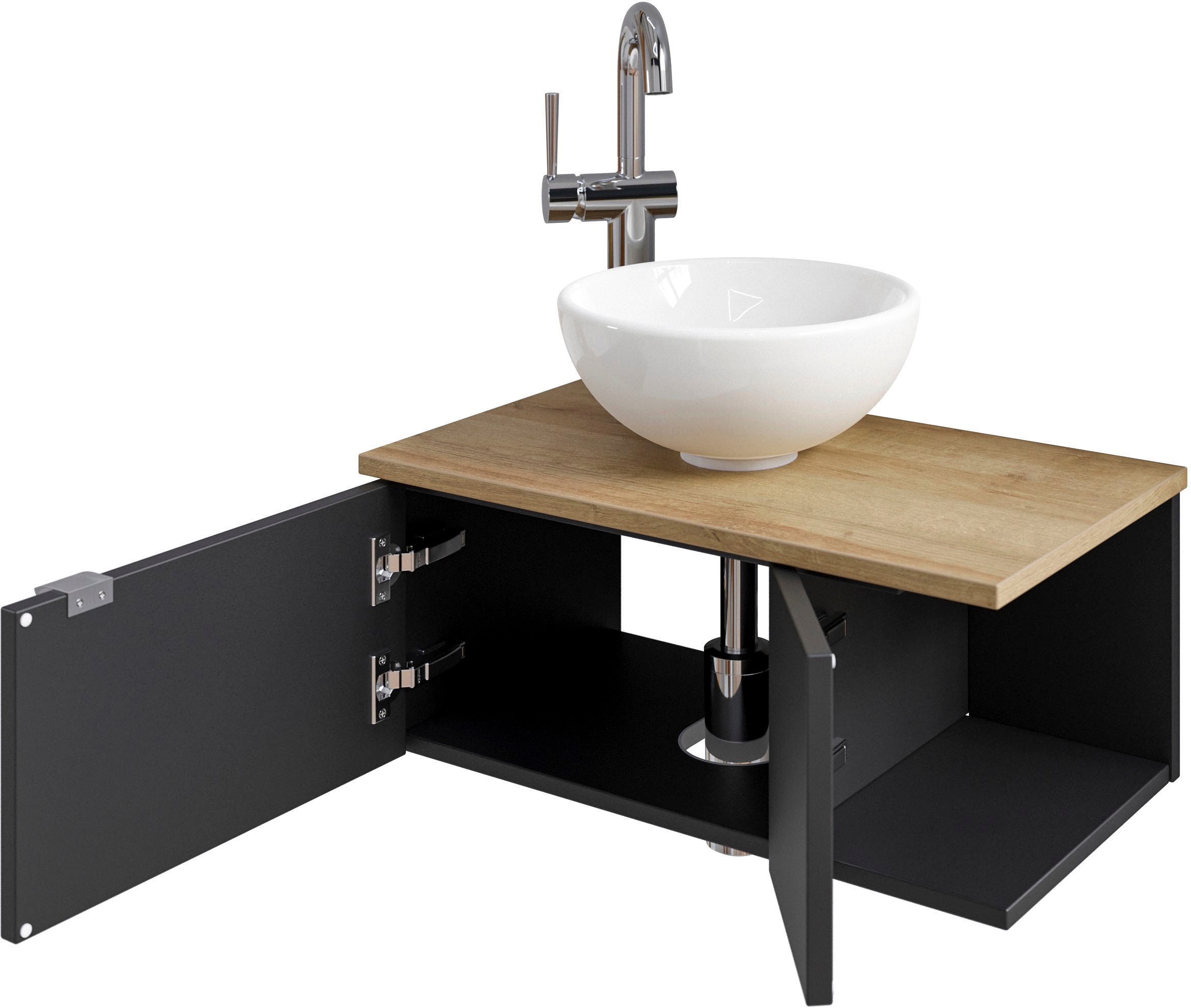 Saphir Waschtisch »Serie 6915 Waschschale mit Unterschrank für Gästebad, Gäste WC«, 61 cm breit, 2 Türen, offenes Fach, kleine Bäder, ohne Armatur