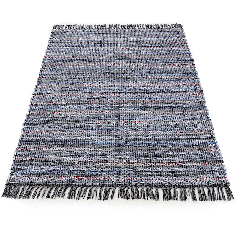 CARPETFINE Teppich »Kelim Chindi, Wendeteppich« rechteckig 6 mm Höhe handgewebt, Fleckerlteppich mit Fransen, auch vielen in Läufergrößen schwarz...