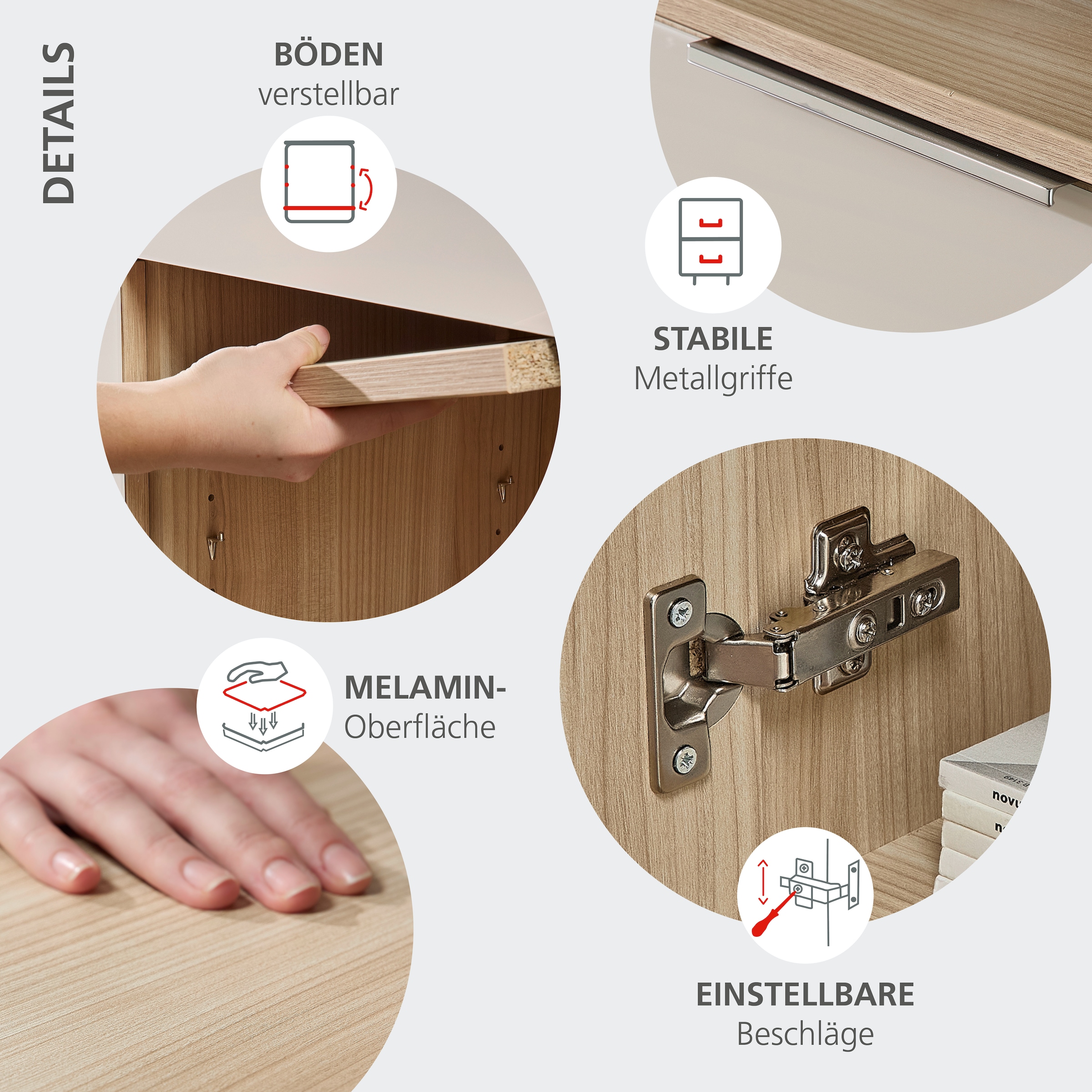 Innostyle Aktenschrank »Büroschrank Santorin, 80/198/38 cm ( B/H/T)« 1 Stk. tlg. 4 türig, 1 Schubkasten, Softclose, Klarglas, ABS Schutzkante