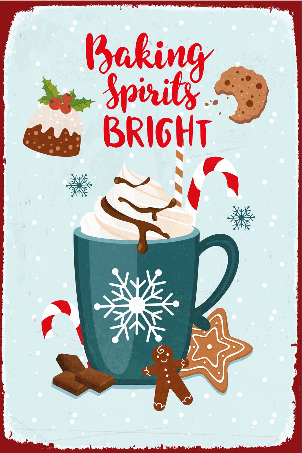 queence Metallbild »Baking Spirit«, Schriftzug-Weihnachten-Schneeflocken, (1 St.), Stahlschild, Blechschild, Kekse, Weihnachten