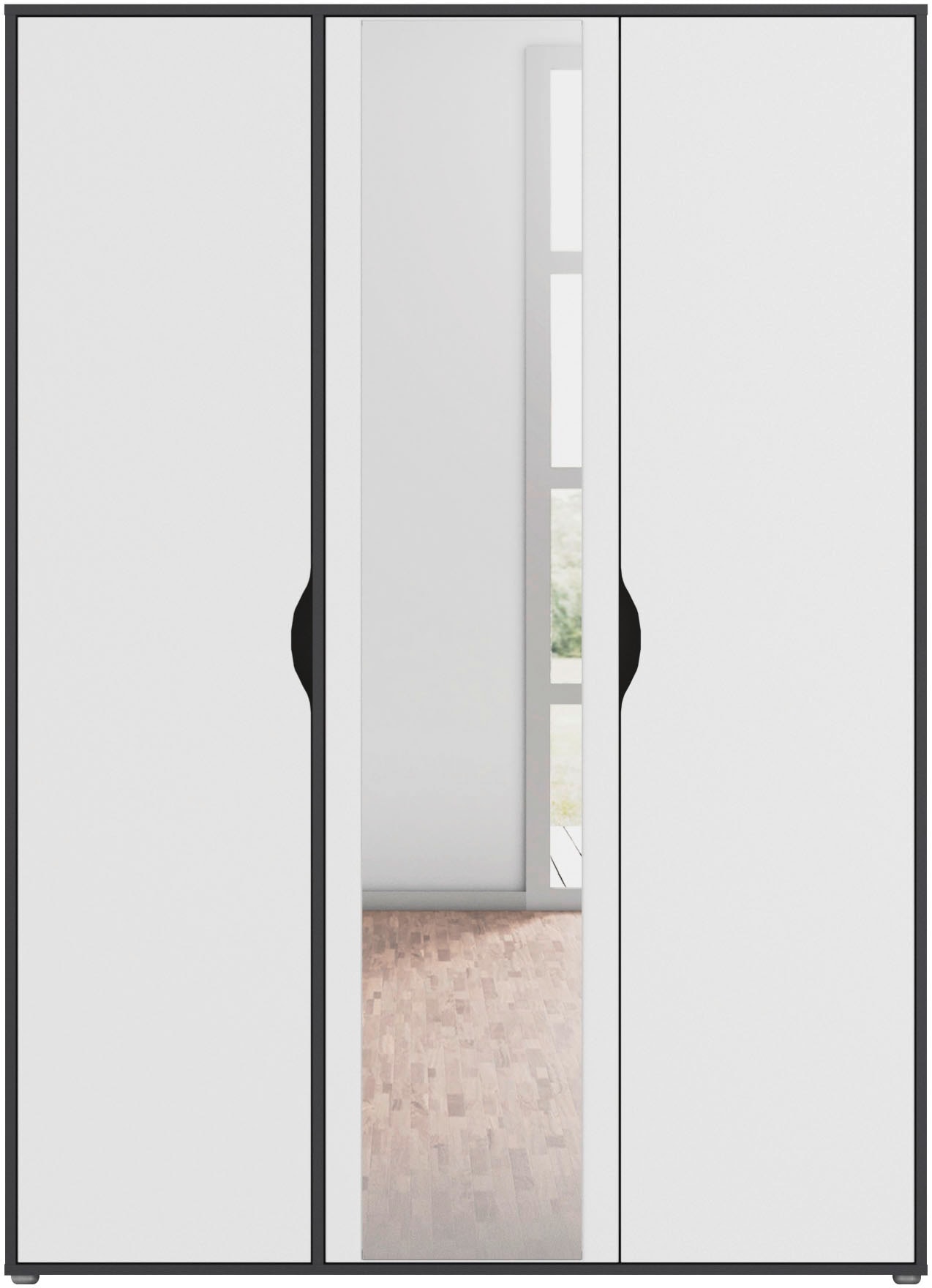 rauch Drehtürenschrank »Kleiderschrank Schrank Garderobe Wäscheschrank NARAI mit Spiegel« in 3 verschiedenen Ausstattungen BASIC/CLASSIC/PREMIUM,  Griffausfräsungen für eine grifflose Optik TOPSELLER MADE IN GERMANY