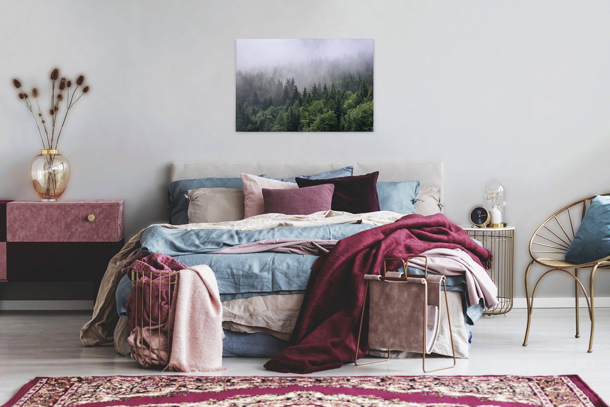 A.S. Création Leinwandbild »Foggy Fir Trees«, Kunst-Wald-Kinder, (1 St.), Wald Keilrahmen Nebel Bäume Leinwand-Bild Wohnzimmer modern Wandbild