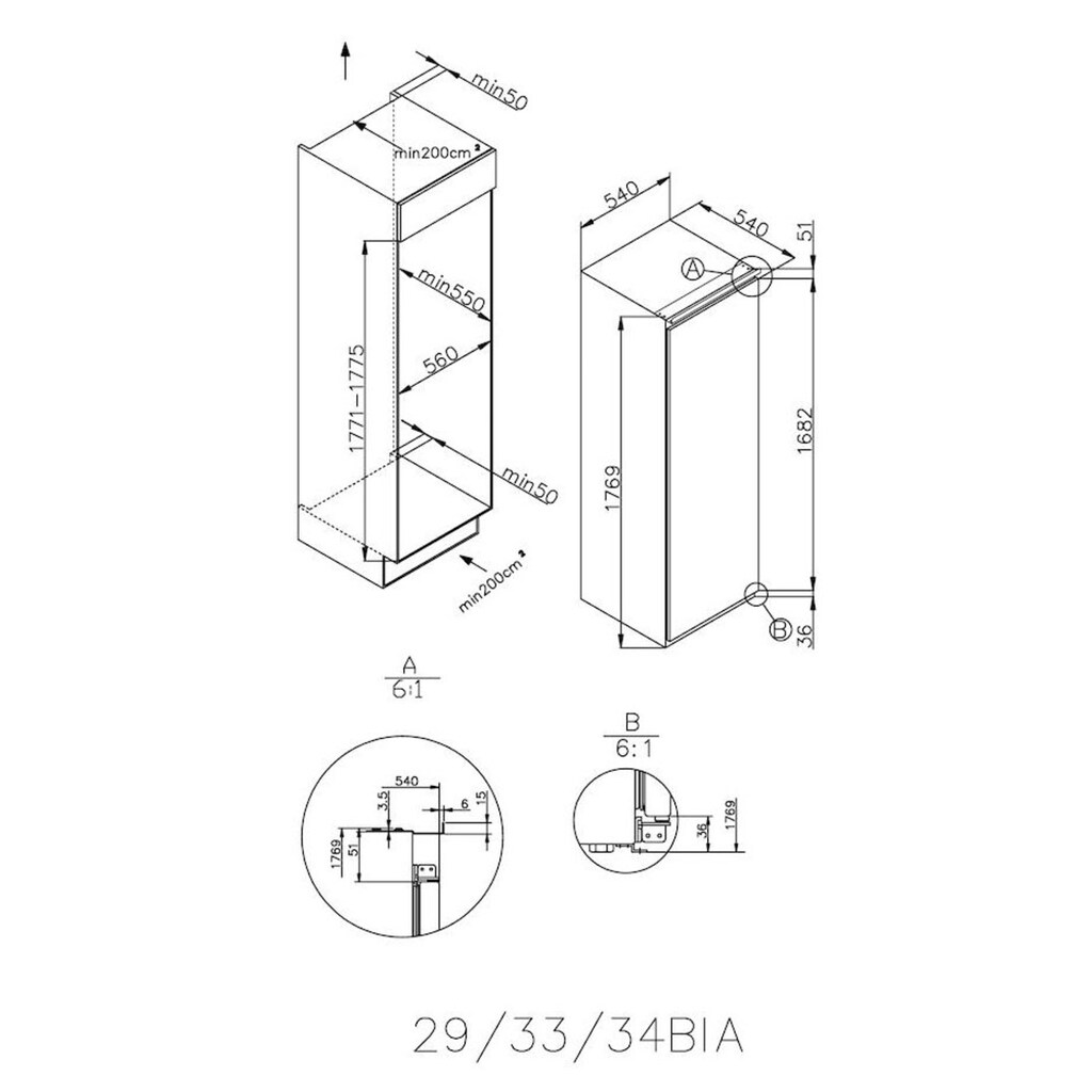 Candy Einbaukühlschrank »CFLO3550E/N«, CFLO3550E/N, 176,9 cm hoch, 54 cm breit