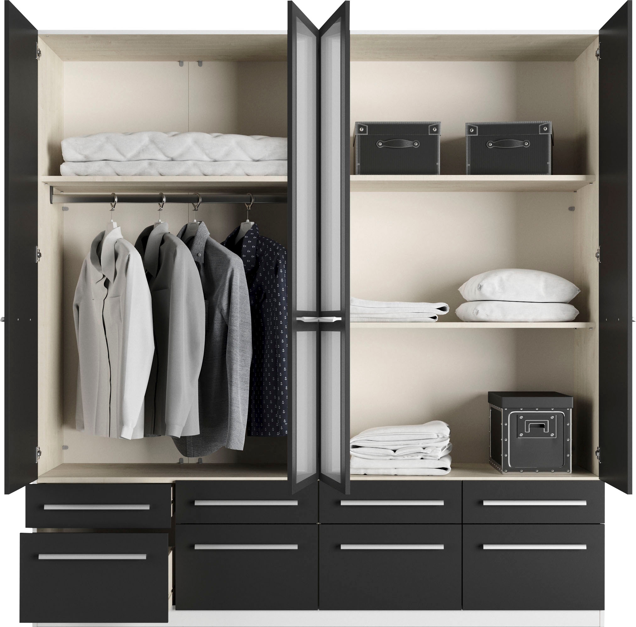 priess Kleiderschrank »Schrank Garderobe Wäscheschrank Barcelona in 5 Breiten«, viel Stauraum, geräumige Schubkästen, mit Spiegel, MADE IN GERMANY