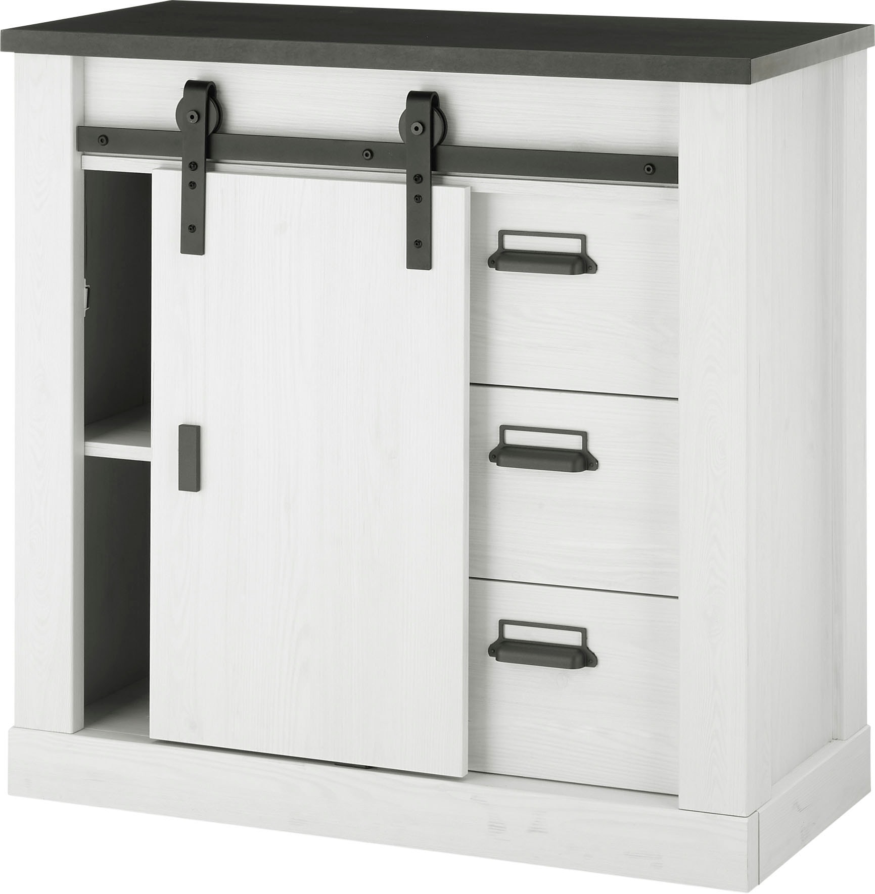 Home affaire Wohnwand »SHERWOOD«, (4 St.), mit Scheunentorbeschlag, Apothekergriffe aus Metall, Breite ca. 388 cm