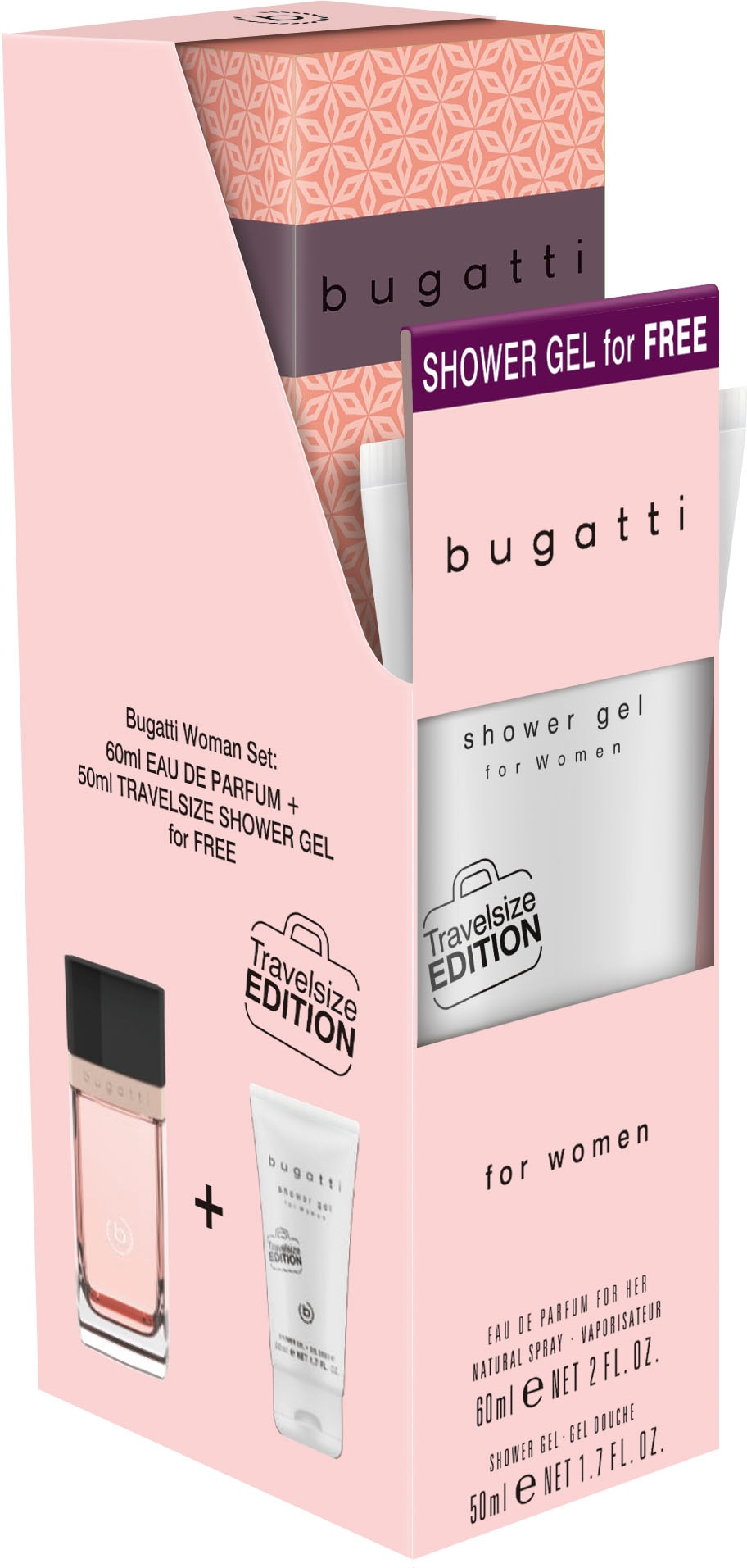 bugatti Eau de Parfum »bugatti Duschgel Online-Shop kaufen EdP im tlg.) 50 (gratis) Eleganza (2 ml Bundle«, 60 + ml