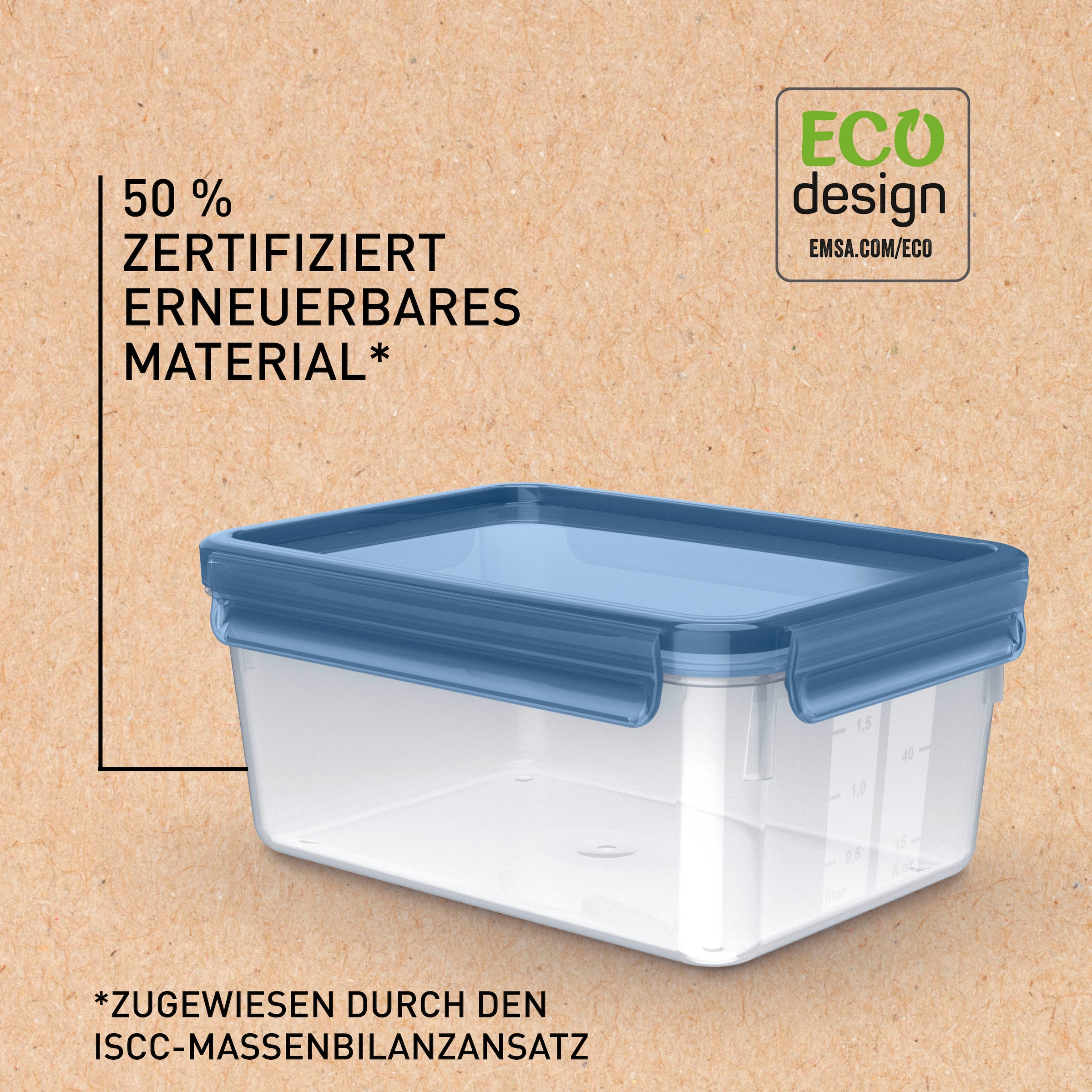 Emsa Frischhaltedose »Clip & Close Eco«, (1 tlg.), 100% dicht, mikrowellen-/spülmaschinen-/gefriergeeignet