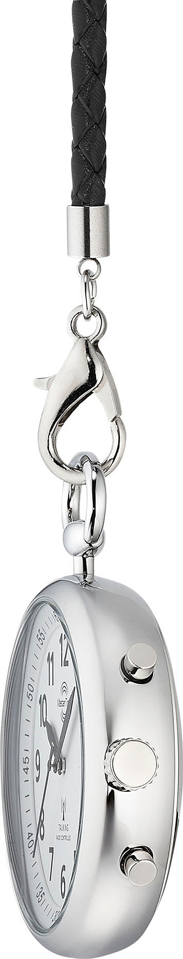 MASTER TIME Taschenuhr »Sprechende Taschenuhr«, (Set, 2 tlg., mit Lederband), sprechende Funkuhr, Quarzuhr, Status Funkempfang, 4 Alarmzeiten