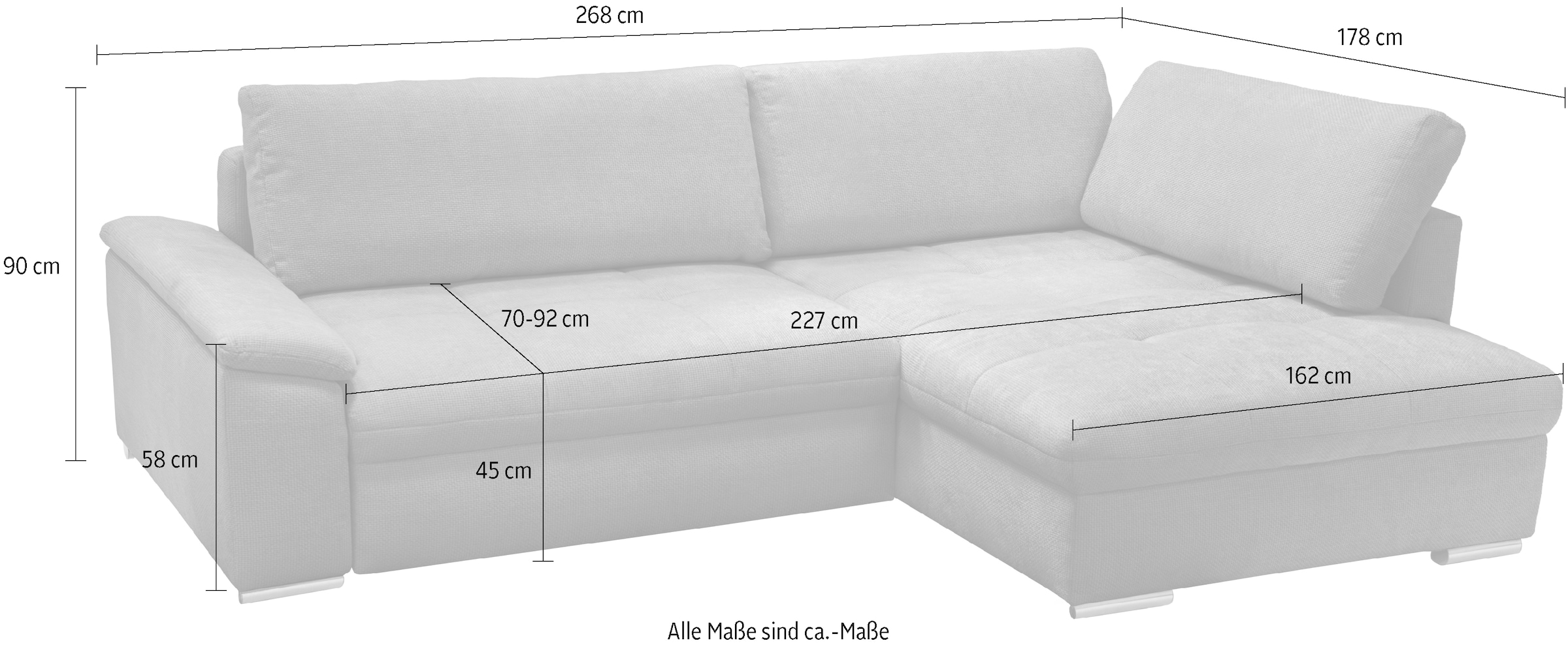 exxpo - sofa fashion Ecksofa »Casa Grande inkl. Bettfunktion, Bettkasten, bequem«, L-Form, guter Sitzkomfort, große Liegefläche