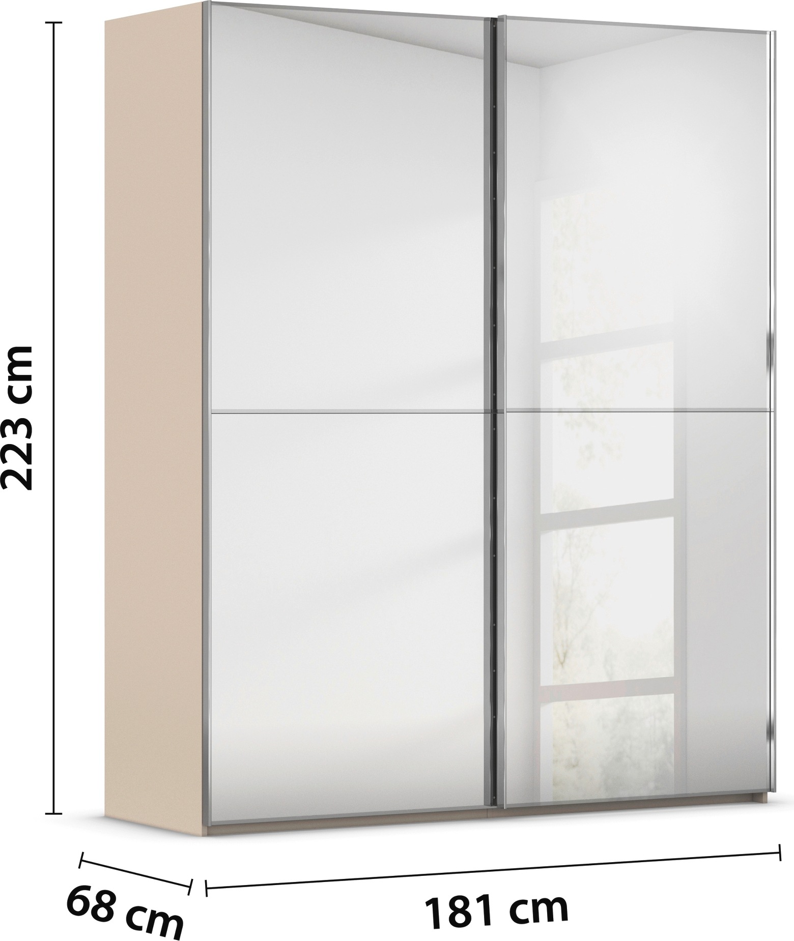 rauch Schwebetürenschrank »Kleiderschrank Schrank Garderobe Schlafzimmerschrank SCALE-DUO«, edle zweigeteilte Türen Spiegelfront und 3 Zierleisten MADE IN GERMANY
