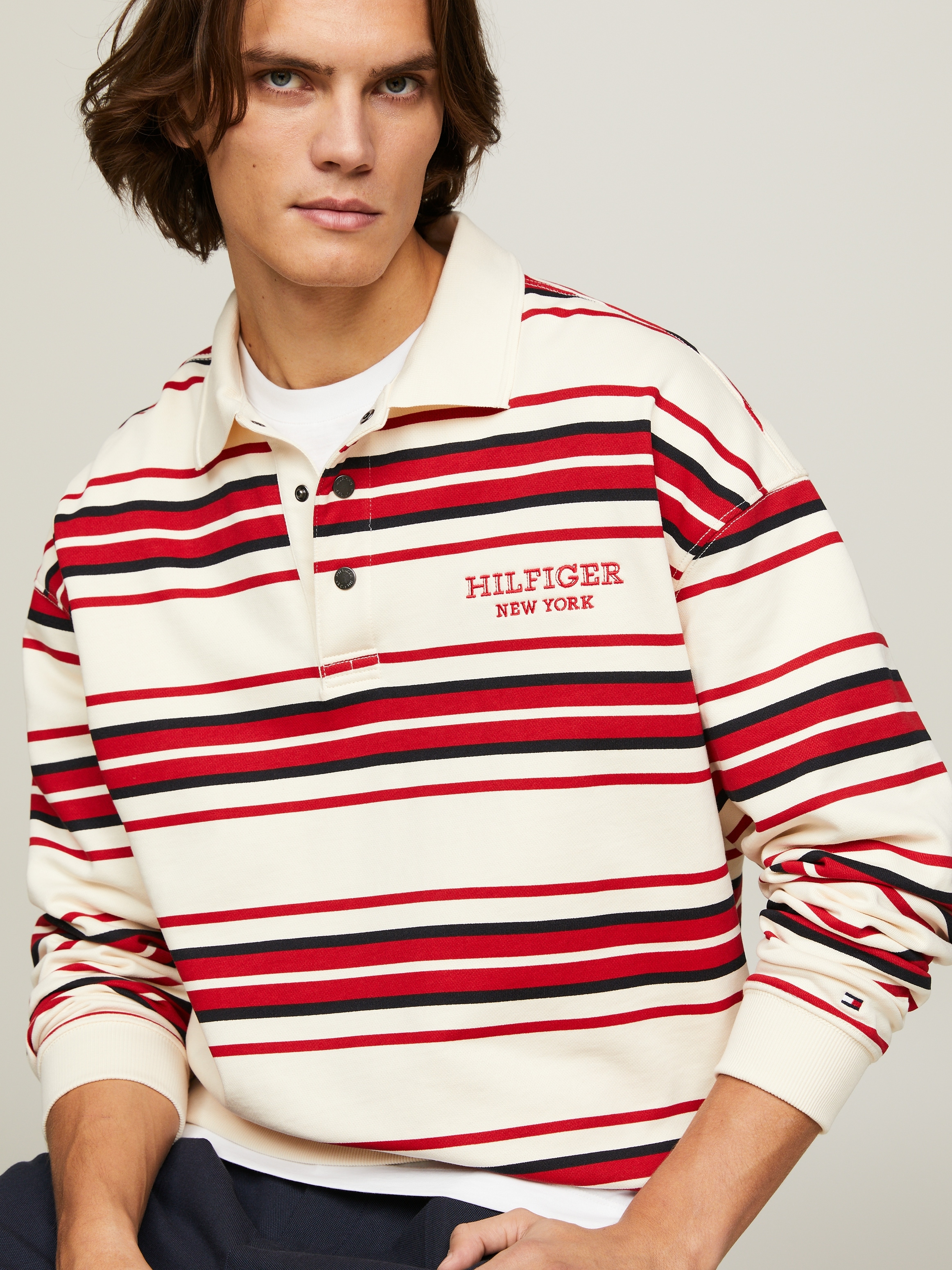 Tommy Hilfiger Rugbyshirt »MONOTYPE STRIPE RUGBY«, Markenstickerei