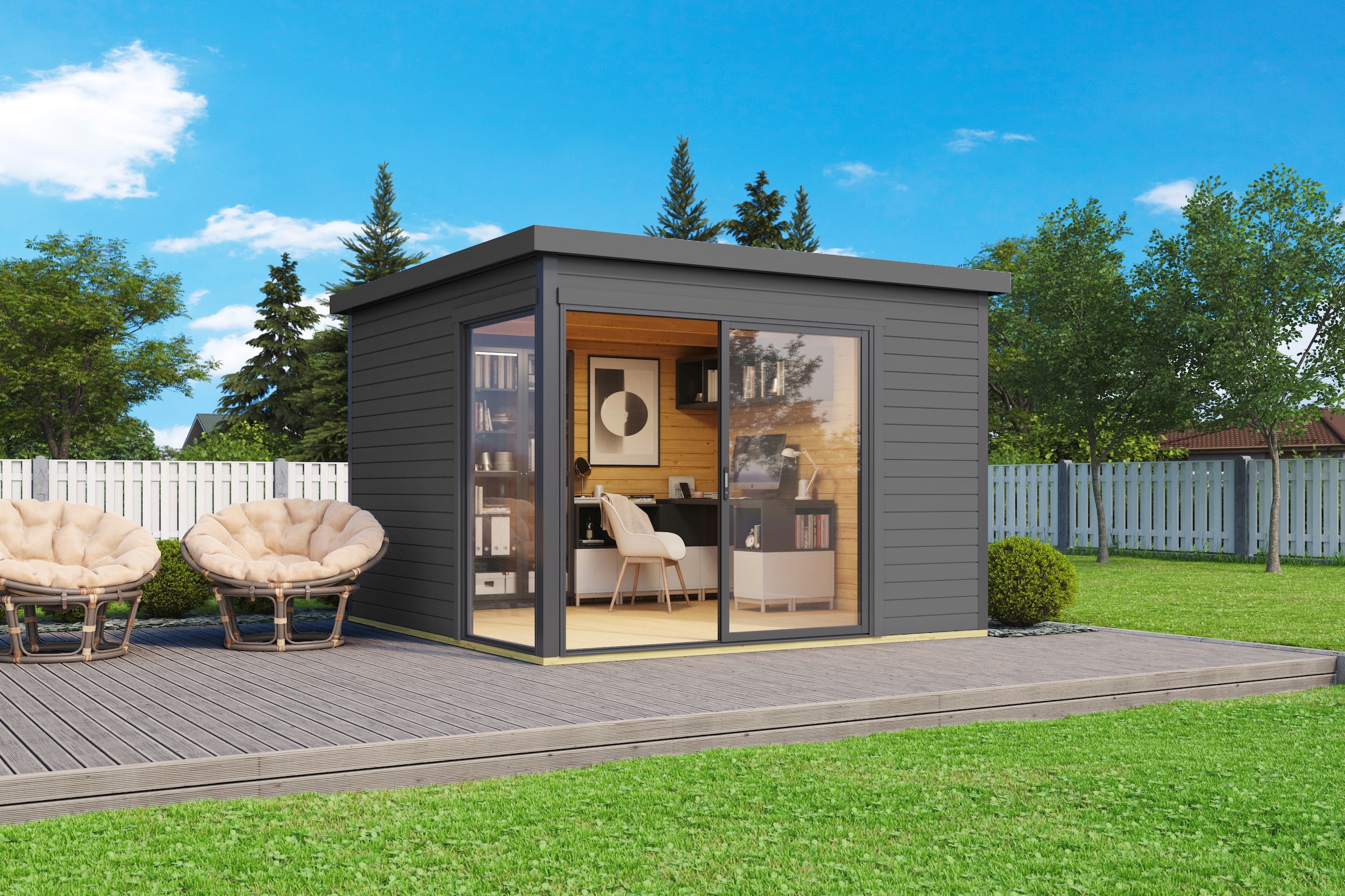 LASITA MAJA Gartenhaus »DOMEO 1 CARBONGRAU/ANTHRAZIT«, (Set), Fundamentmass 3000 x 3000, Carbongrau