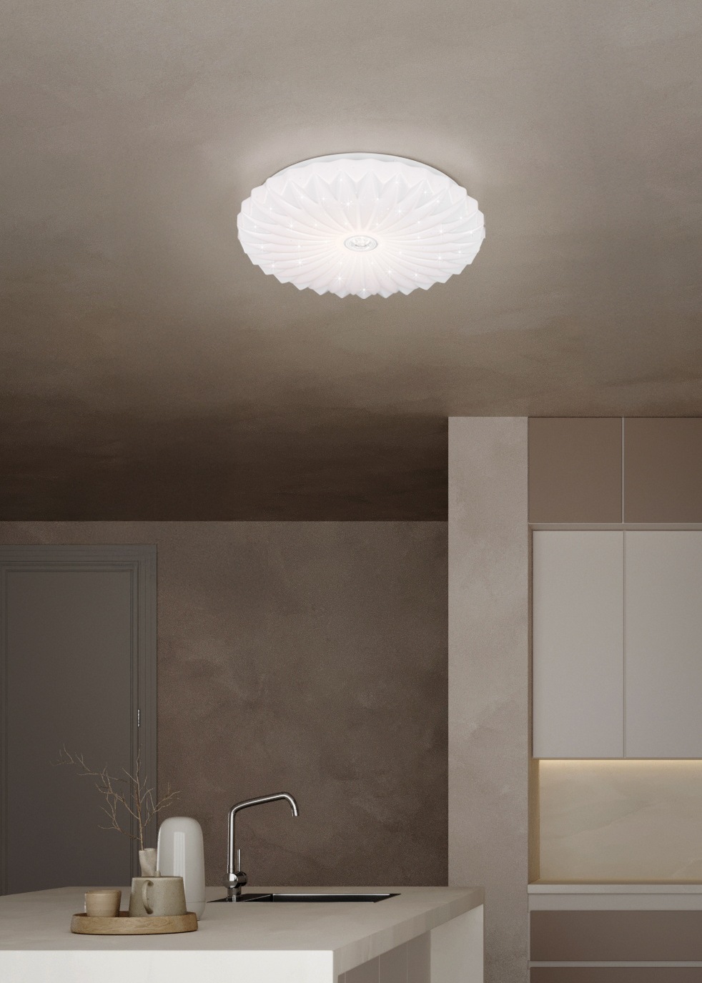 REALITY Leuchten LED Deckenleuchte »ATARIS, Deckenlampe Ø 38cm Glitzer Starlight Effekt 18W LED 1900 Lumen«, 1 flammig, Leuchtmittel LED-Board | LED fest integriert, inkl Fernbedienung, dimmbar, CCT Lichtfarbe einstellbar Memoryfunktion