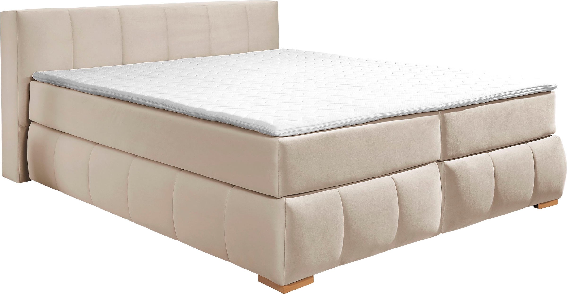 HOME AFFAIRE Boxspringbett »Chelles« inkl. Topper, , in XXL- Überlänge 220 cm, Unterbox mit feine Wölbung beige