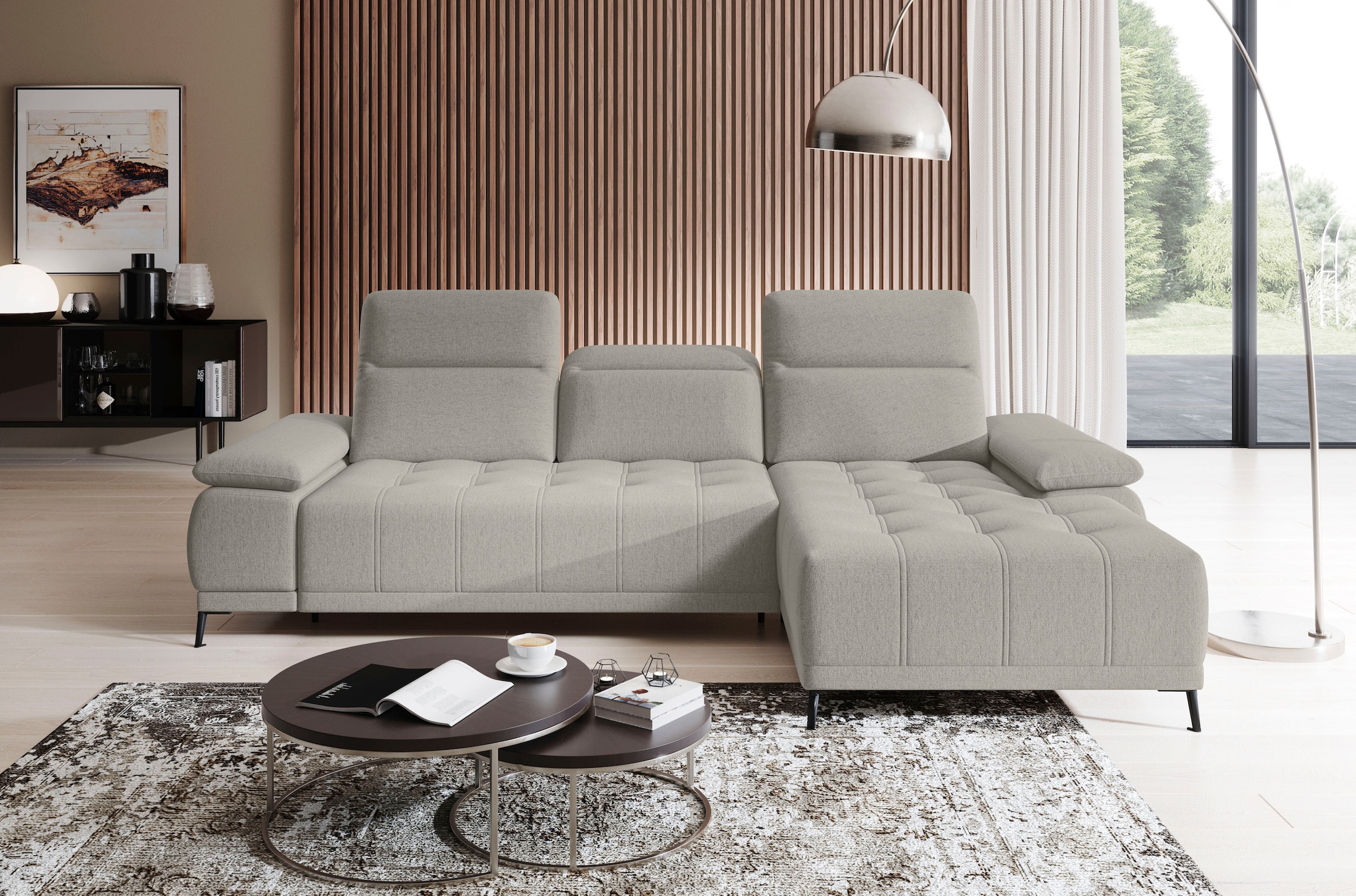 WERK2 Ecksofa »Focus-S, inkl. elektr. Sitzvorzug, manuelle Kopfteilverstellung« elektr. Sitztiefenverstellung, flexible Kopfstützen, 12cm Füße, L-Form