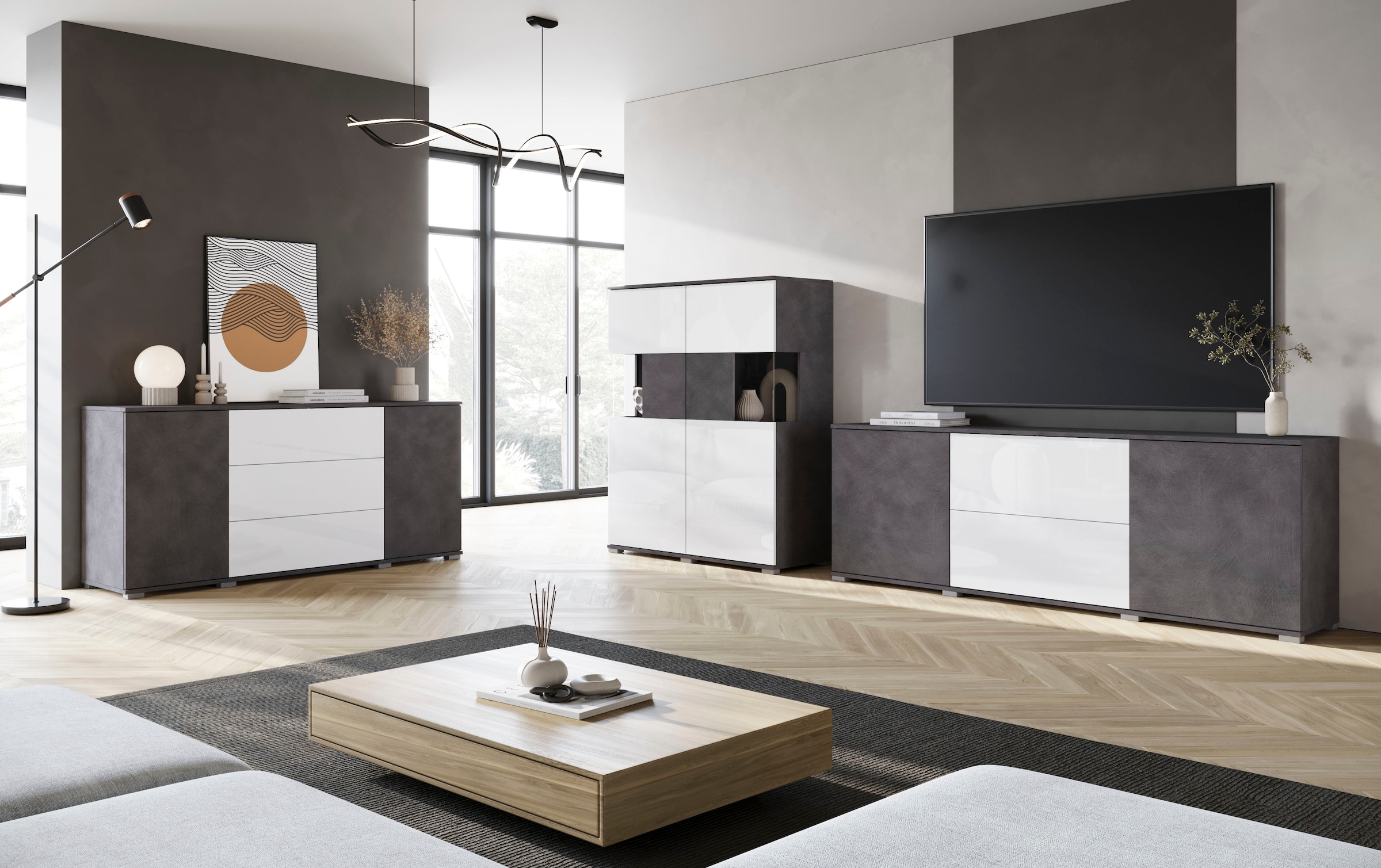 INOSIGN Highboard »Kenia«, (1 St.), Modernes Highboard mit Glastüren, Breite 100 cm