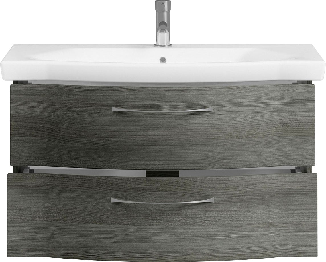 Saphir Badmöbel-Set »6005 Sprint 2-teilig, Keramik-Waschtisch mit LED-Spiegelschrank«, (2 St.), Waschplatz 98 cm breit, inkl. Türdämpfer, 3 Türen, 2 Schubladen