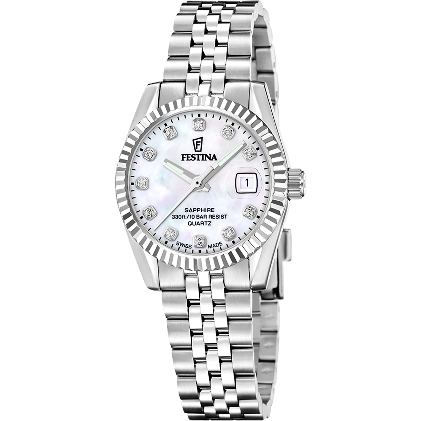 Festina Quarzuhr »Classic Steel« Armbanduhr, Damenuhr, Swiss Made, Edelstahlarmband, analog, Tag