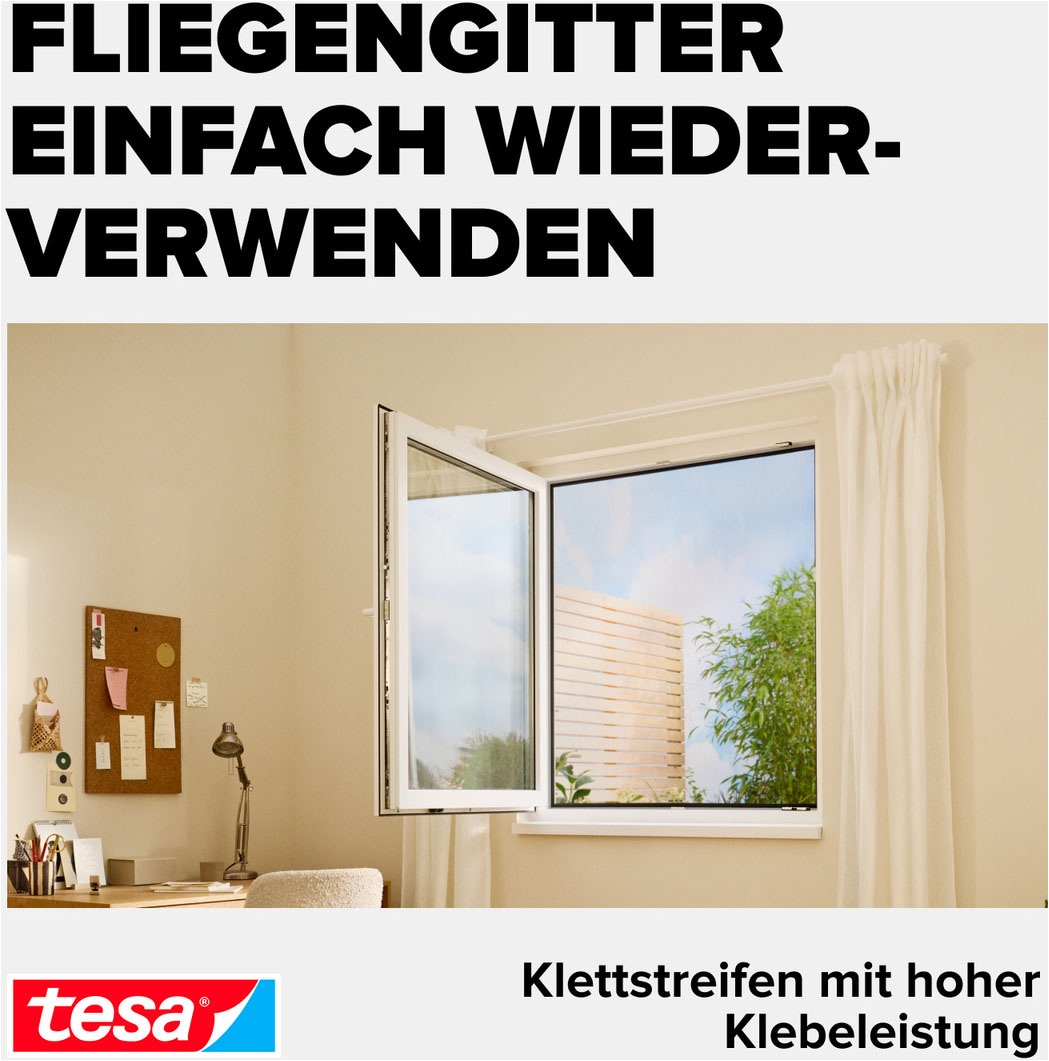 tesa Fliegengitter-Gewebe »Klettband Premium - Ersatzrolle Für Fliegennetze - 560 cm« Packung, Selbstklebendes Klettband, 1 Stk. tlg. zuschneidbar - Mückenschutz ohne Bohren