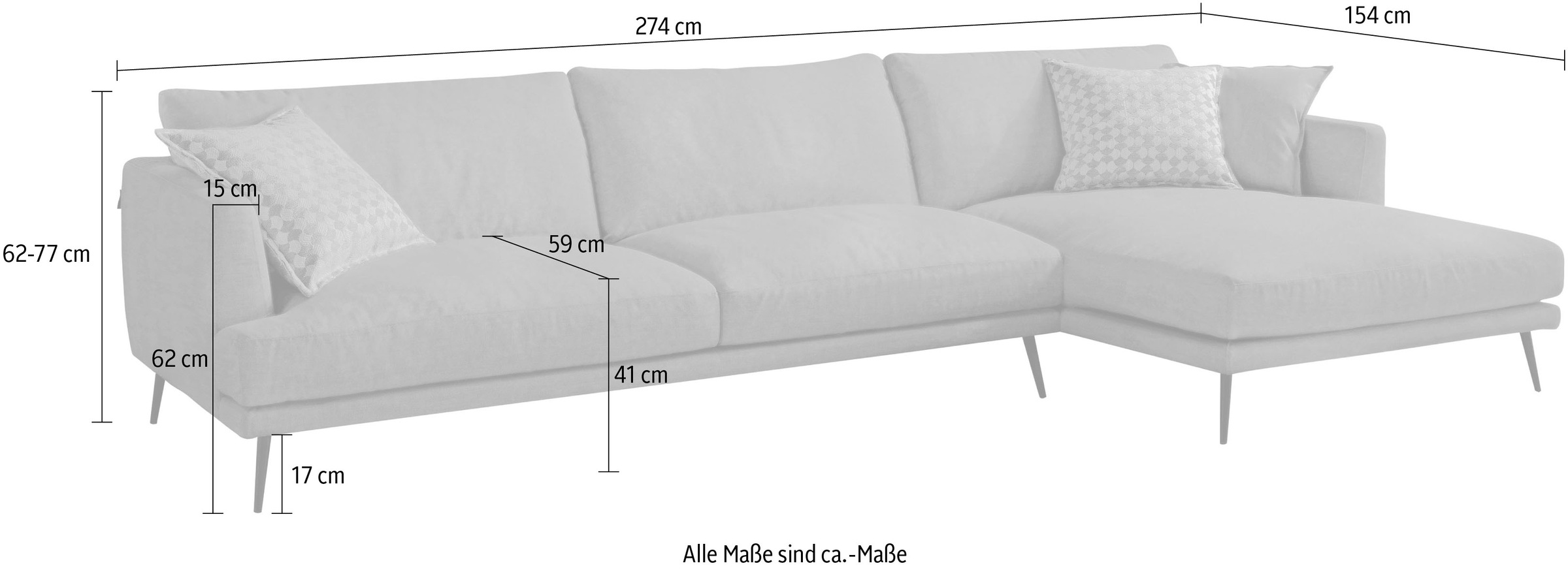 Egoitaliano Ecksofa »Sophia, Designsofa mit extrakomfortablem Sitzkomfort, Breite 274cm« mit Daunenfederung, L-Form