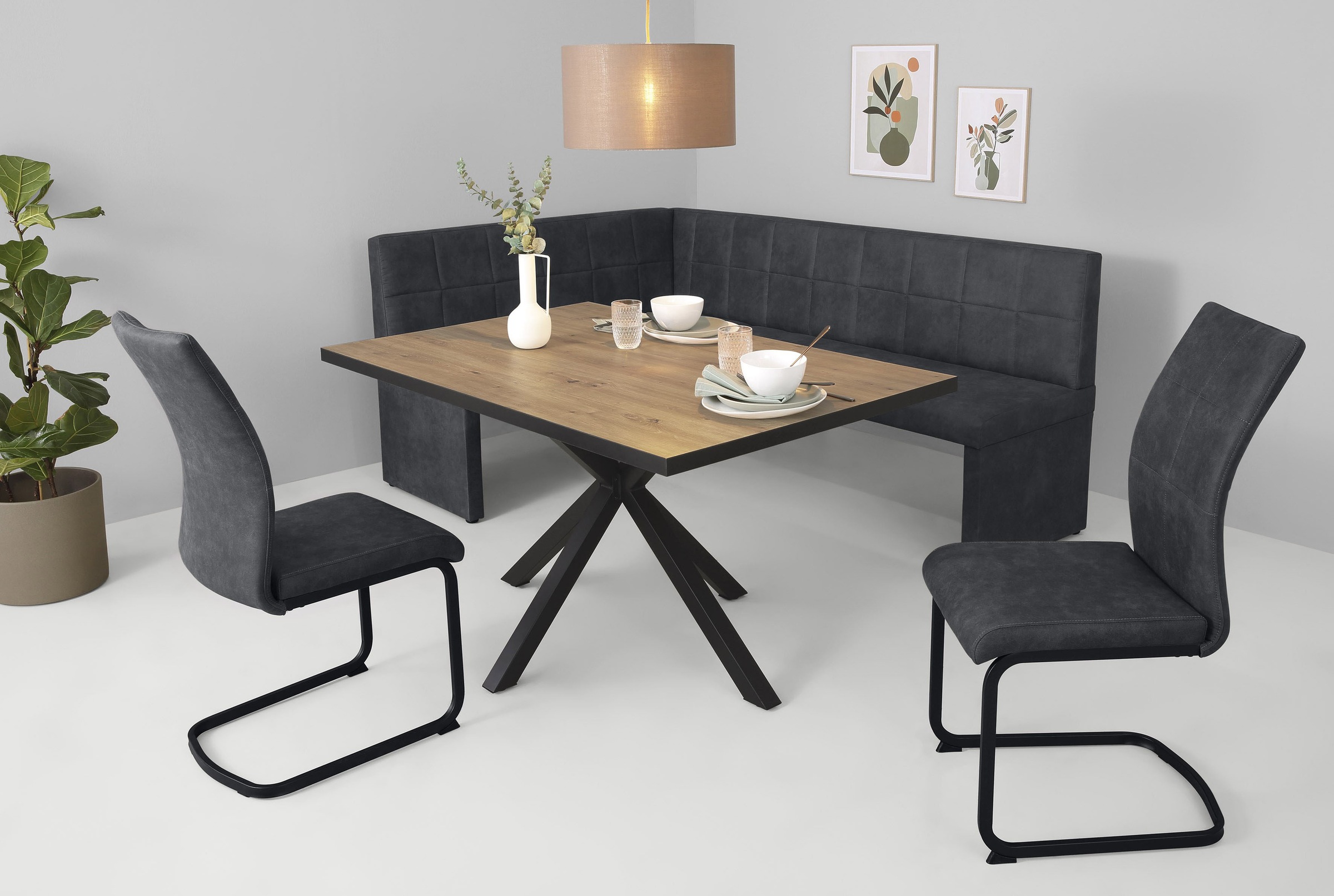 HELA Essgruppe »SPREE« 4 Stk. tlg. Esstisch 140x90 cm mit Dickkante, Microf günstig online kaufen