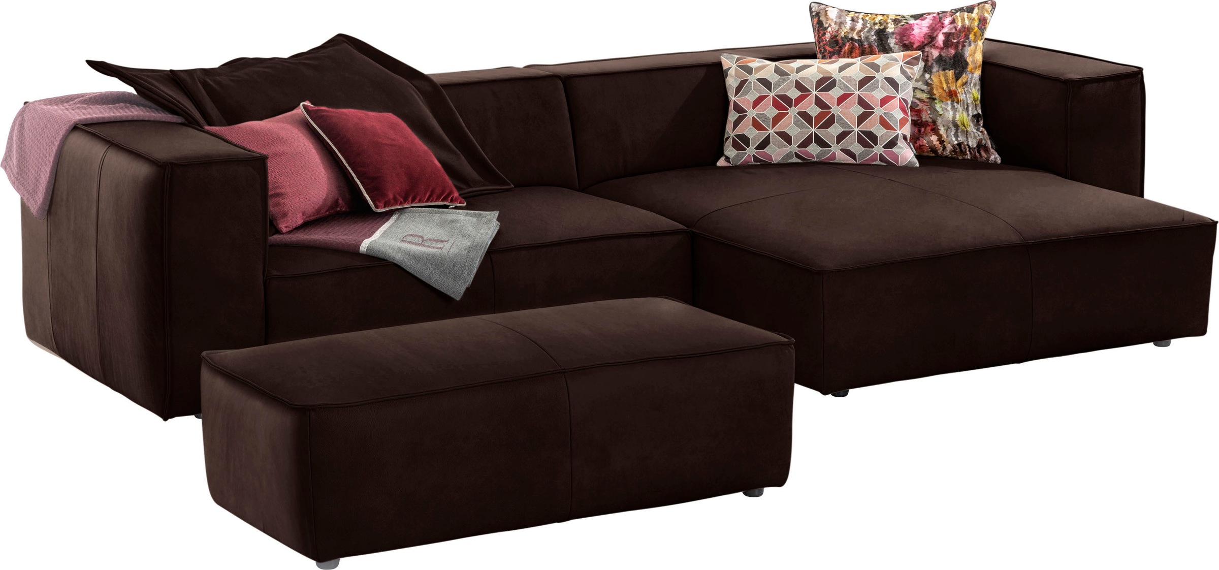 W.SCHILLIG Ecksofa »around-the-block«, (Spar-Set), inklusive Hocker, mit eleganter Biese, mit Federkern