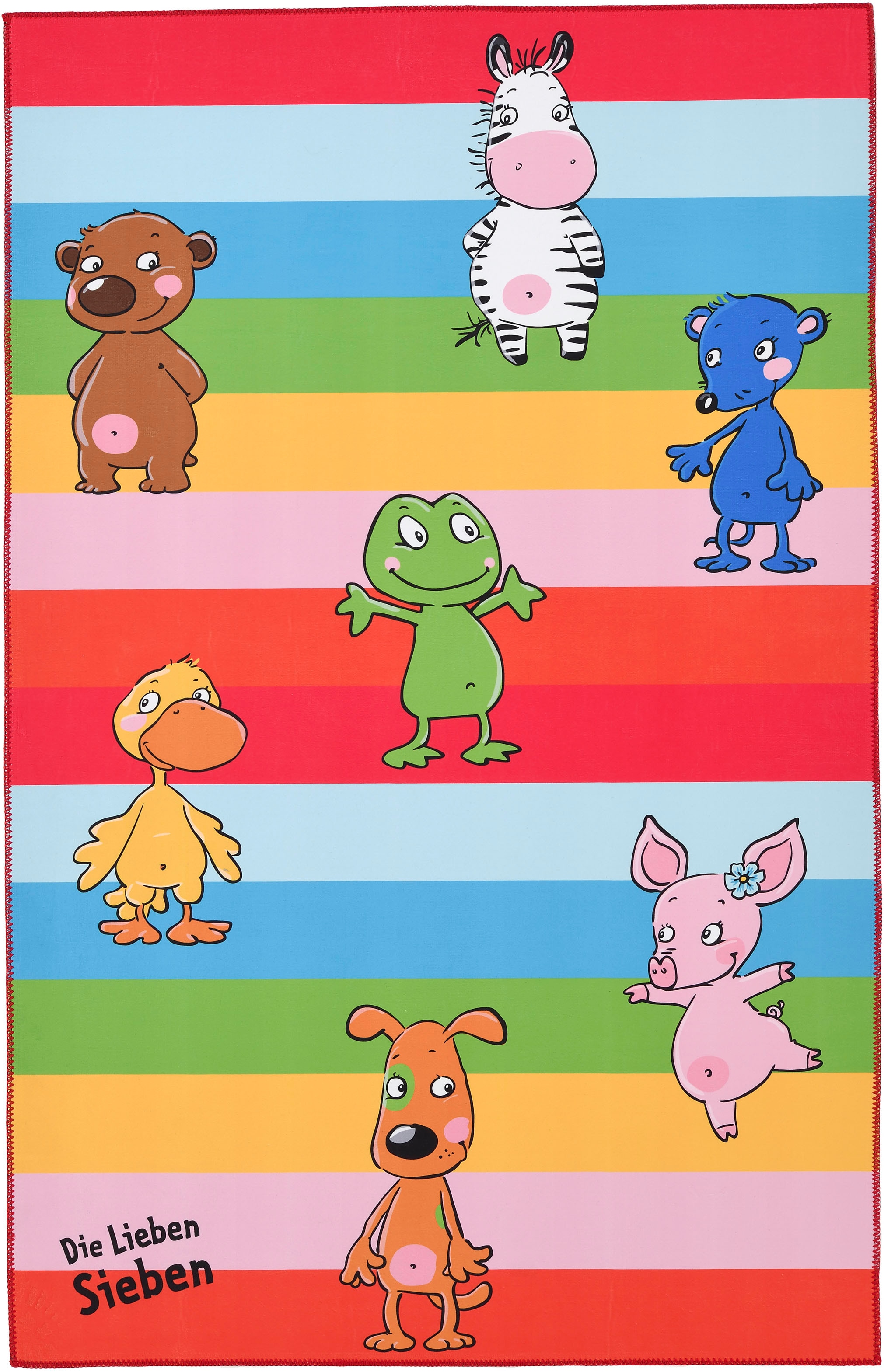 Die Lieben Sieben Kinderteppich »LS-230«, rechteckig, 6 mm Höhe, bedruckt, gestreift, niedliches Tier Motiv
