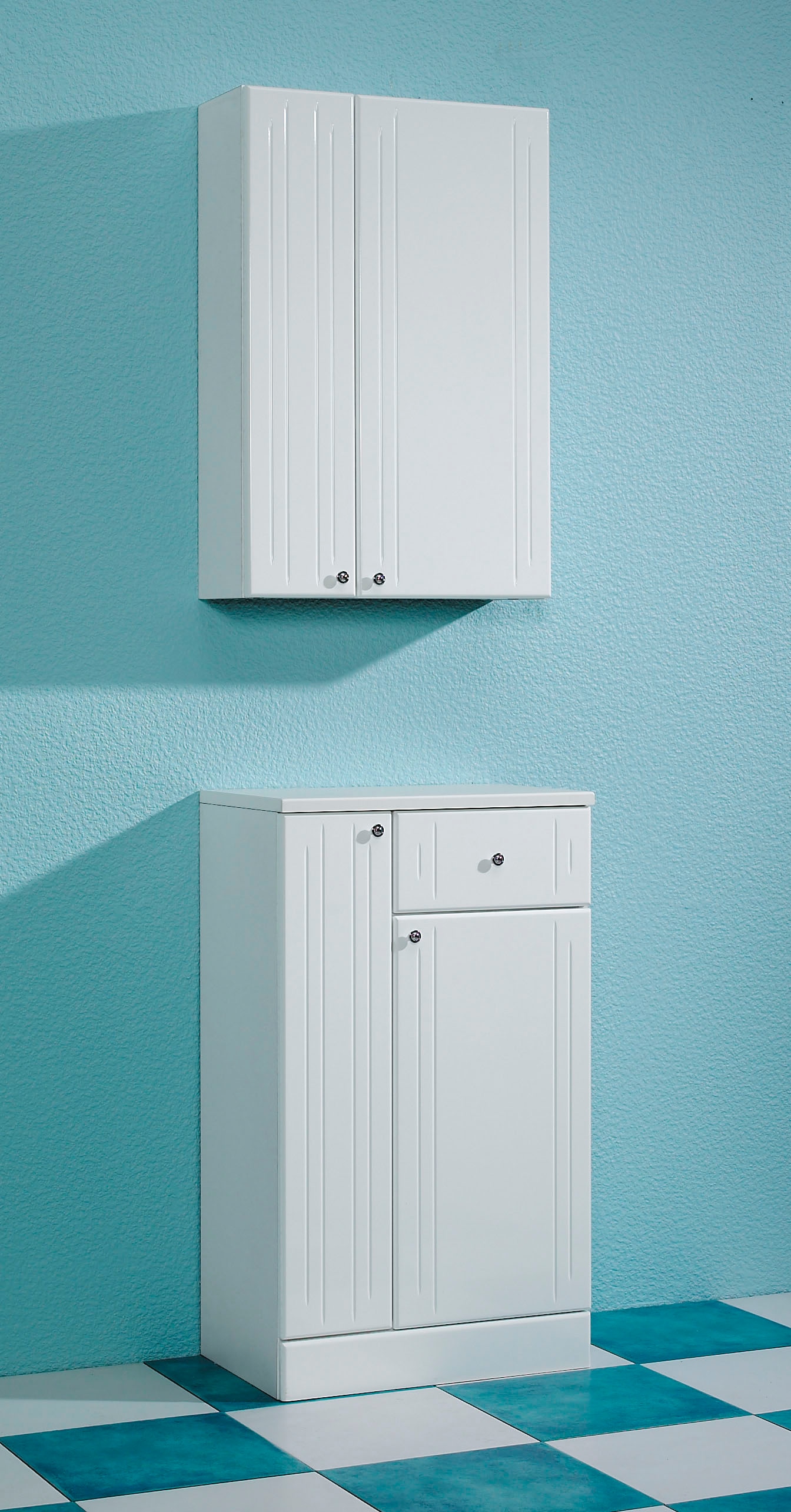 Saphir Unterschrank »Quickset 955 Badschrank mit 2 Türen, 1 Schublade, 50 cm breit« Badezimmer-Unterschrank in Weiß Hochglanz, Griffe Chrom Glanz