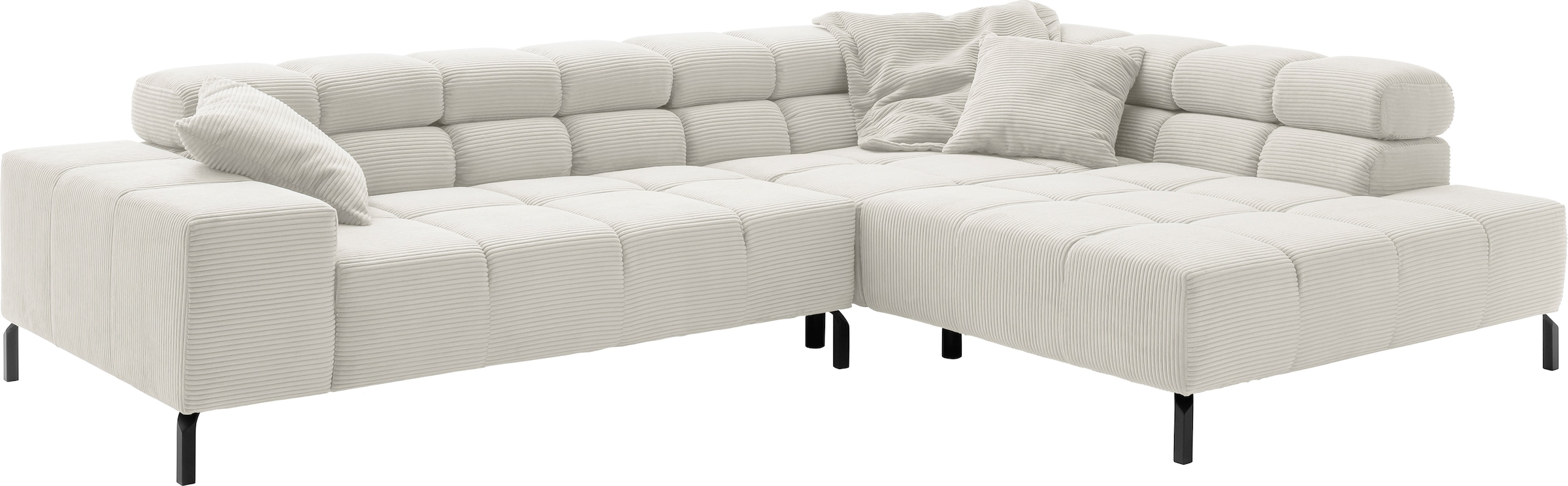 INOSIGN Ecksofa »Ancona New, wahlweise motorische Sitztiefenverstellung, auch in Cord«, feine Steppung, mit Kopfteilverstellung, 3 Zierkissen, L-Form