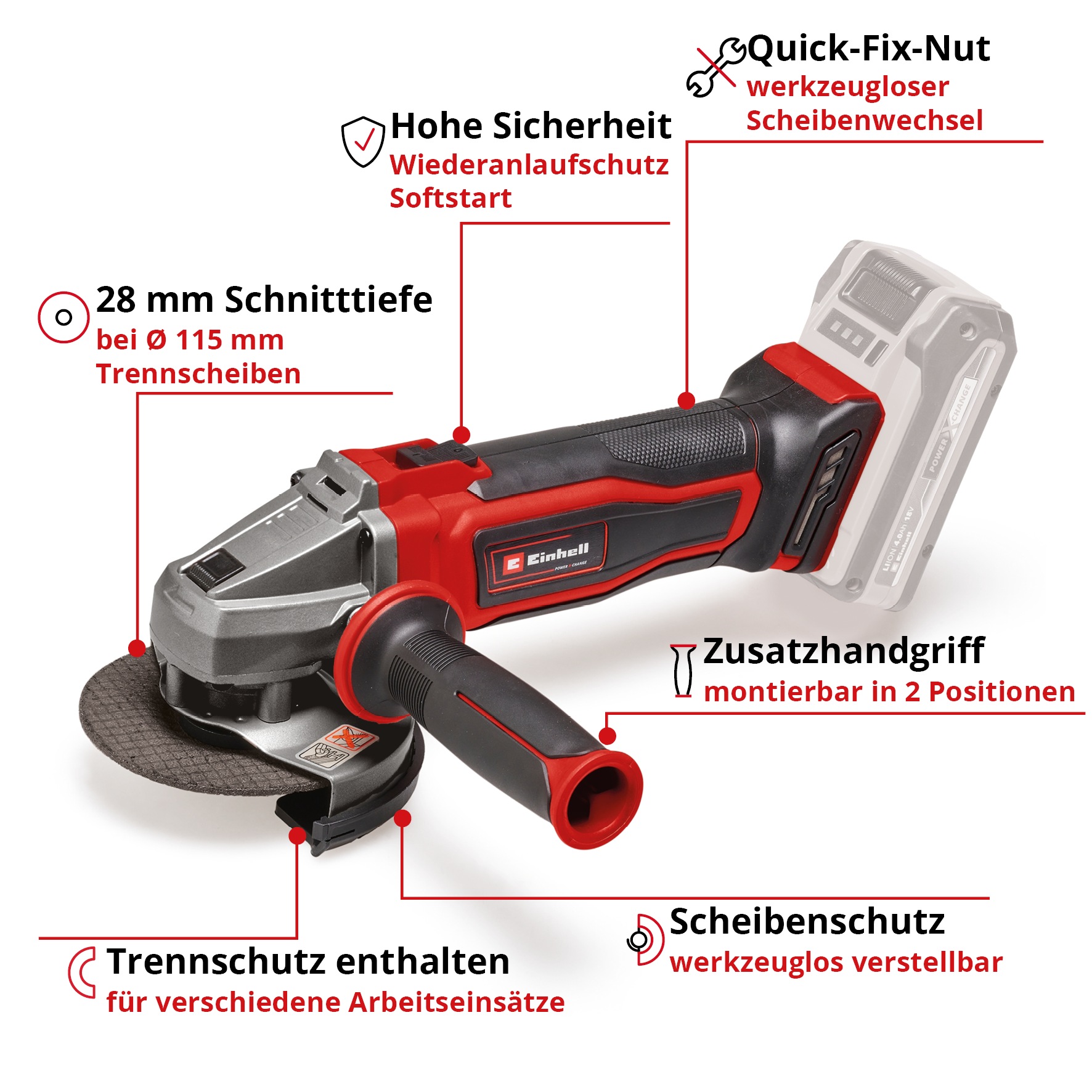 Einhell Akku-Winkelschleifer »Power X-Change TE-AG 18/115 Q Li Solo«, ohne Akku und ohne Ladegerät