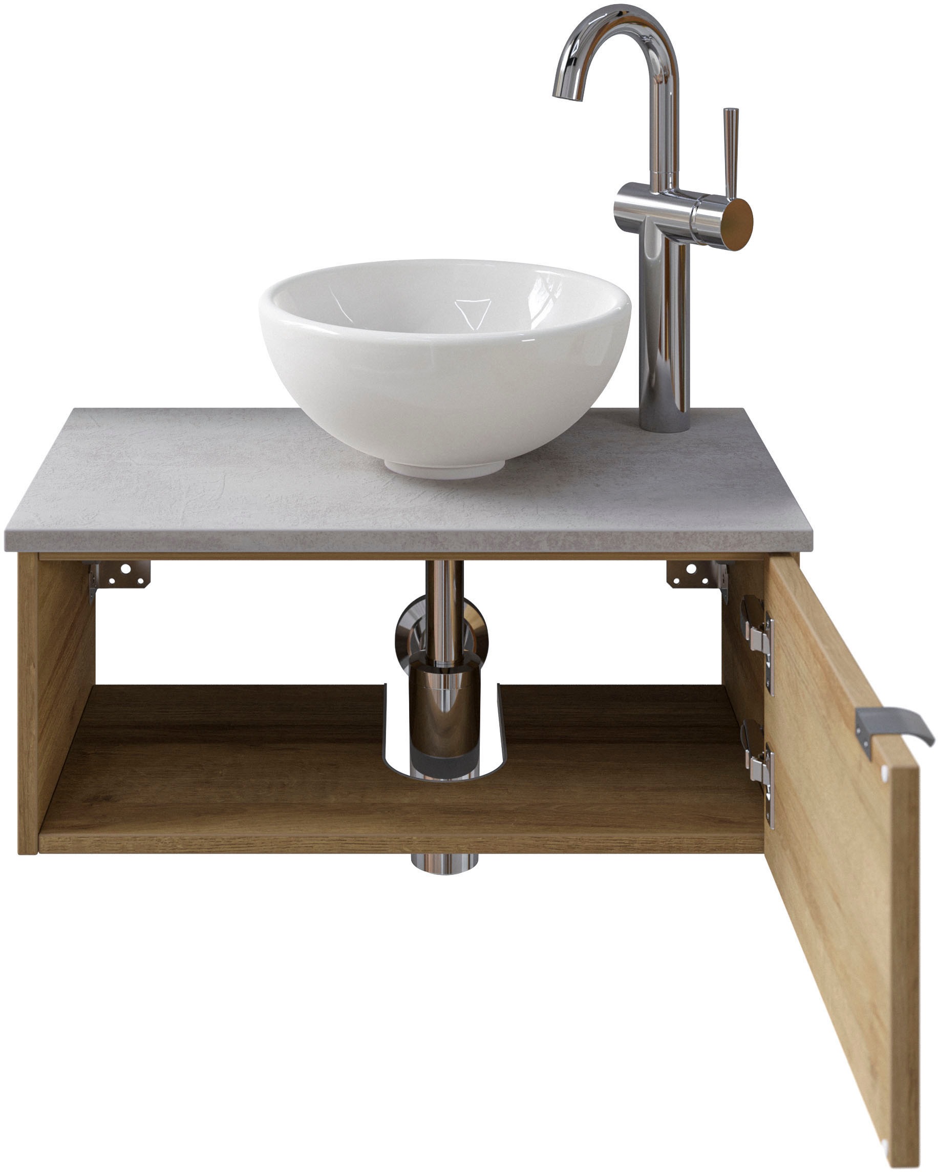 Saphir Waschtisch »Serie 6915 Waschschale mit Unterschrank für Gästebad, Gäste WC«, 61 cm breit, 1 Tür, offenes Fach, kleine Bäder, ohne Armatur