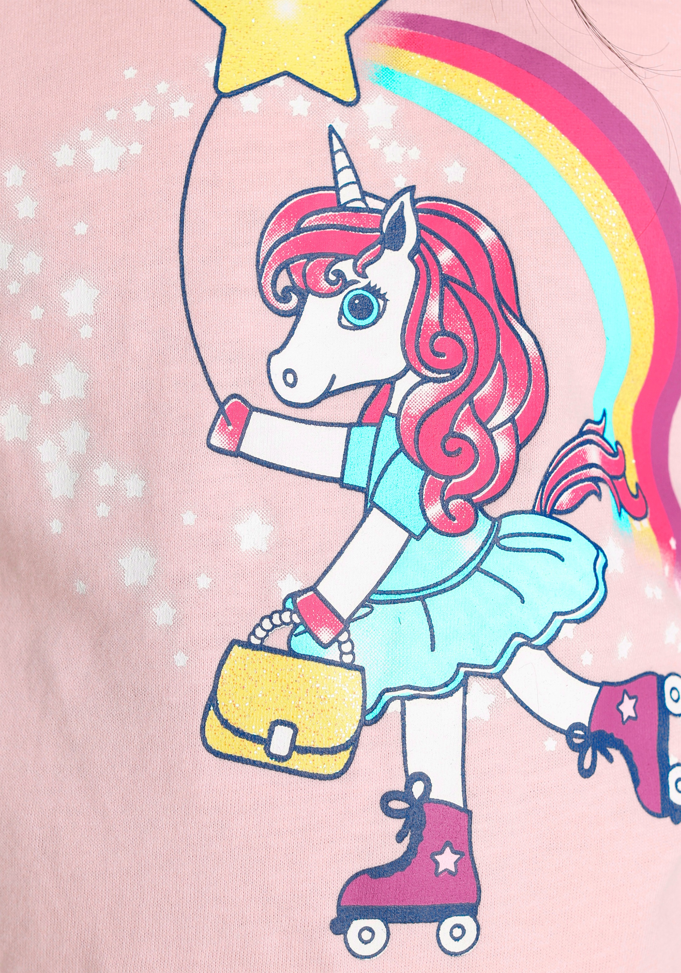 KIDSWORLD Langarmshirt »Einhorn auf Rollschuhen«, Langarm, Basic-Passform, mit stylischem Druck und Glitzerdruck