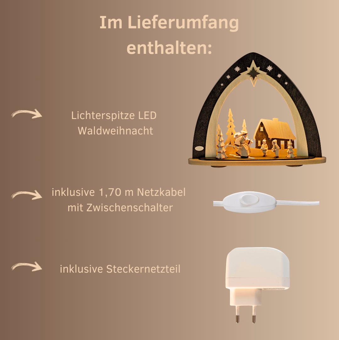 Weigla Lichterbogen »LED Waldweihnacht,handgeschnitzter Figuren,Schwibbogen,Made in Germany« 1 Stk. Erzgebirge garantiert, Weihnachtsdeko Innen, Weihnachtsbeleuchtung
