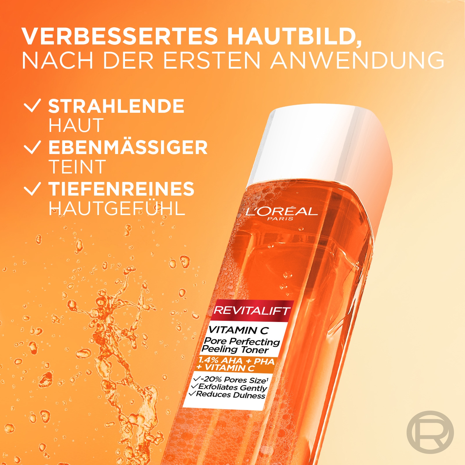 L'ORÉAL PARIS Gesichtsfluid »L'Oréal Paris Vitamin C Porenverfeinernder Toner«, 1.4% PHA & AHA sorgen für sanftes Peeling, auch für empfindliche Haut.