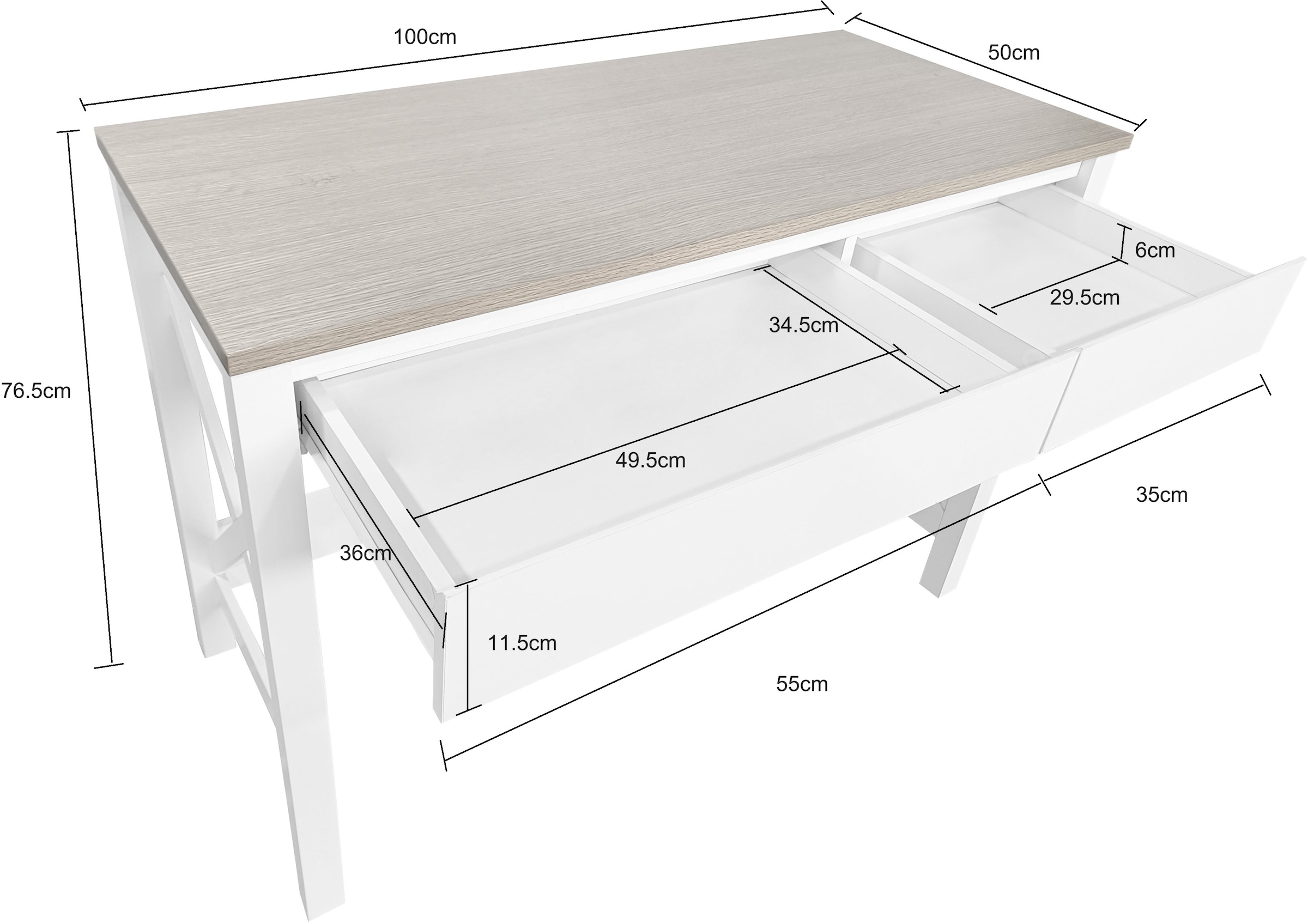 Home affaire Schreibtisch »Silba«, 2 Schubladen, Landhausstil, Home Office, Breite 100 cm