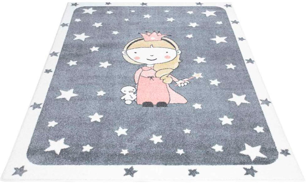 Carpet City Kinderteppich »ANIME893«, rechteckig, 11 mm Höhe, Kinderzimmer Teppich Modern mit Mond, Blumen, Wolken, Creme, Multi