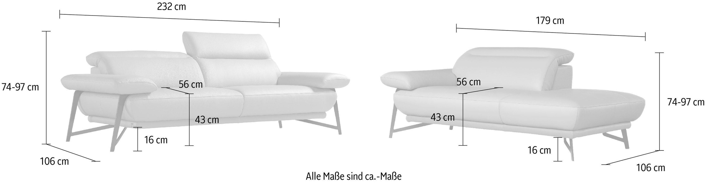 Egoitaliano Polstergarnitur »Anais, Design mit hohem Sitzkomfort für mehr Bequemlichkeit«, Set: bestehend aus Sofa und Ottomane, inkl. Kopfteilverstellung