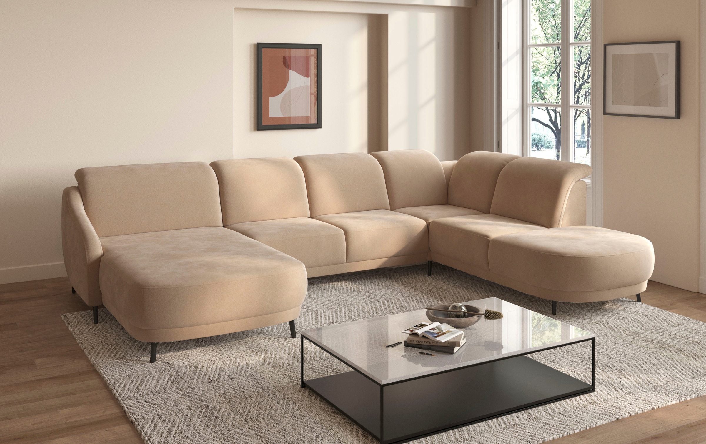 sit&more Wohnlandschaft »Blues U-Form« inkl. Kopfteilverstellung, wahlweise mit Klapptisch und USB